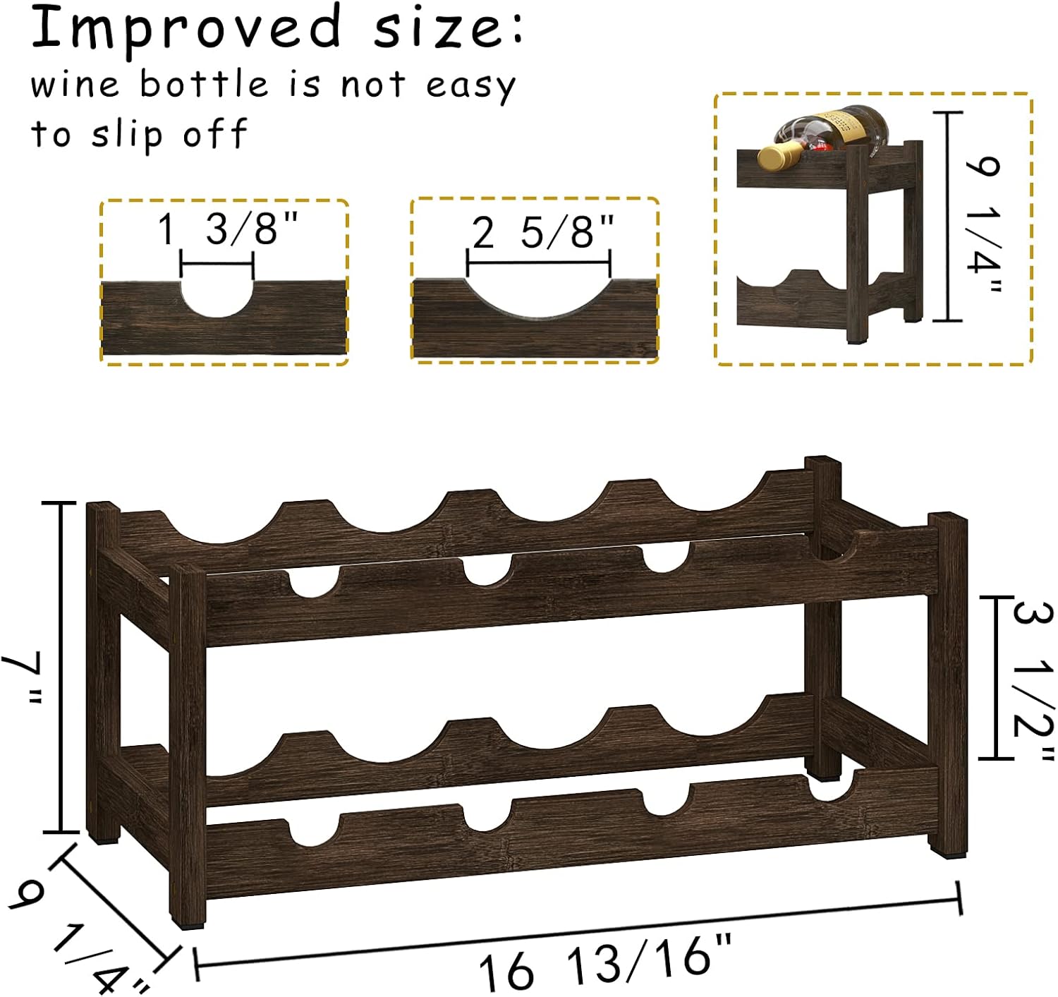 Bameos 2 Tier Bamboo Wine Rack 8 Bottle Mocha