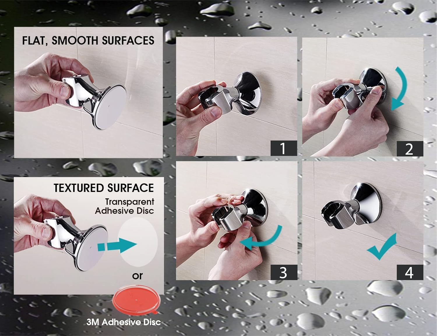 BRIGHT SHOWERS Handheld Shower Head Holder with Dual Angle and 3M Adhesive 1