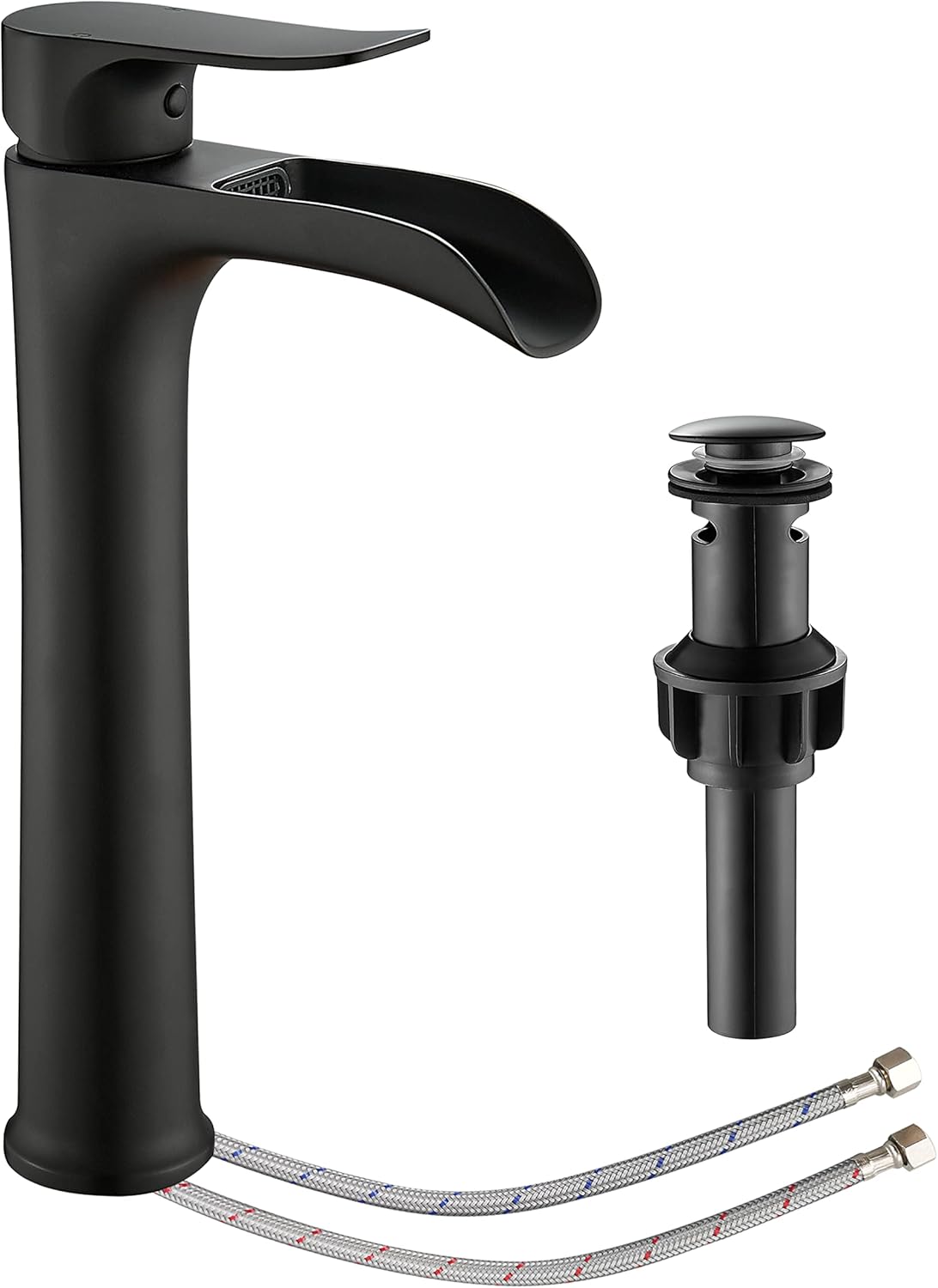 YUNDOOM Matte Black Vessel Sink Faucet with Waterfall Design