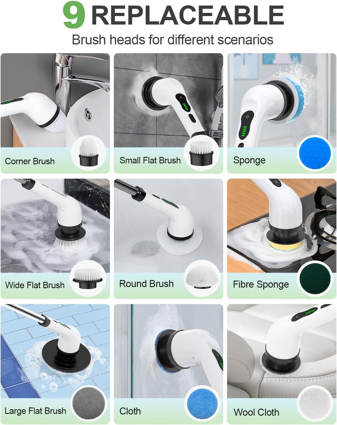 Lxlu Electric Spin Scrubber with 9 Brush Heads