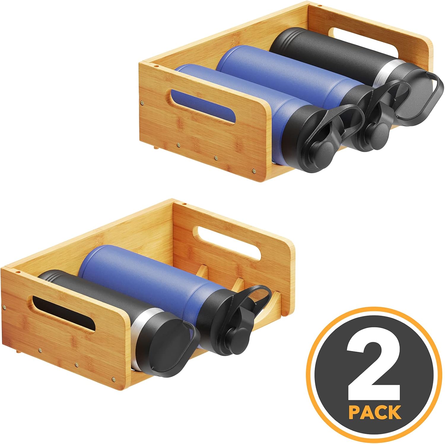 SpaceAid Bamboo Water Bottle Organizer 2 Pack 3-Slot 1