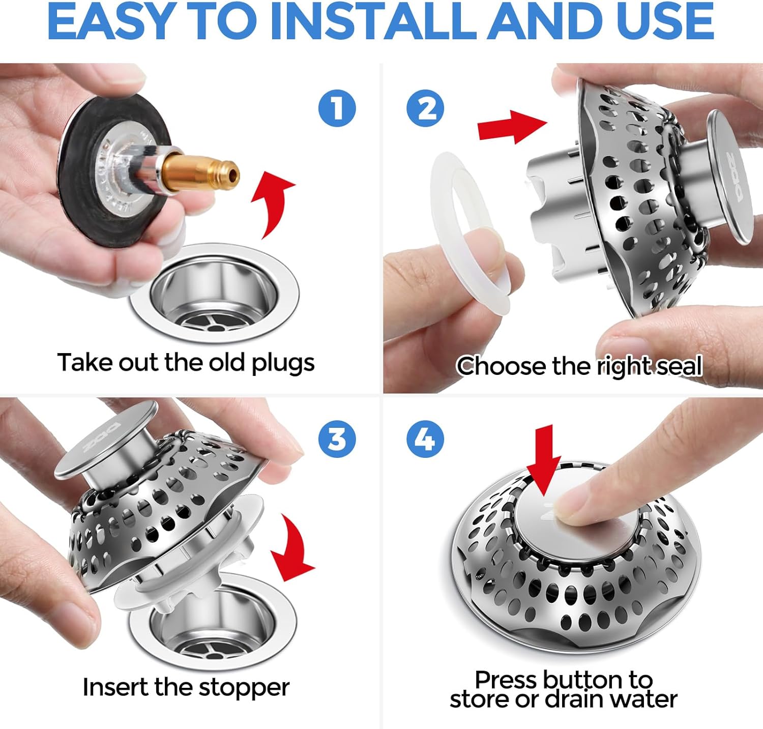 Zaa Bathtub Drain Stopper with Hair Catcher Silver
