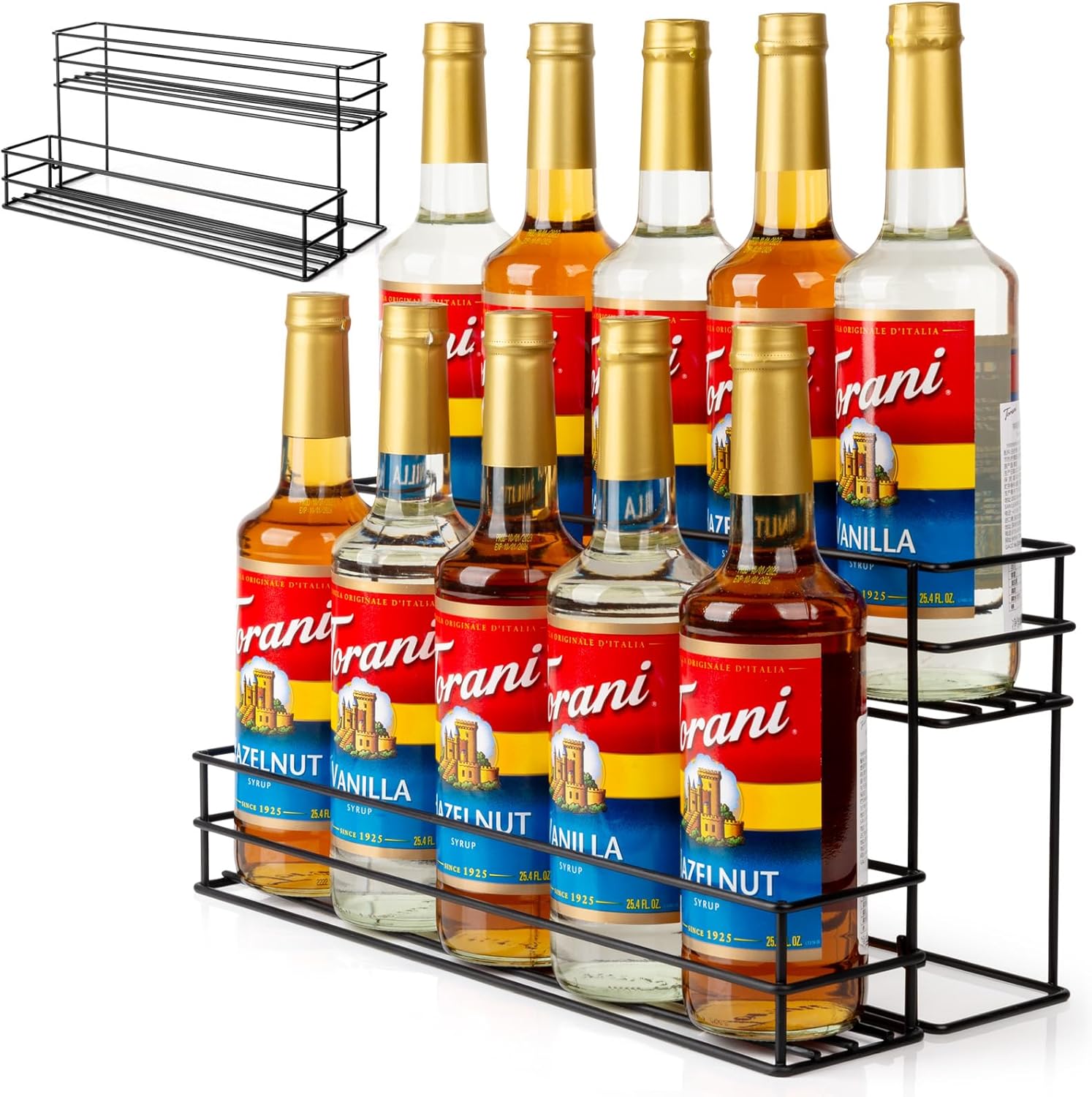 10 Bottle Coffee Syrup Organizer 2 Tier Stand for Kitchen Bar
