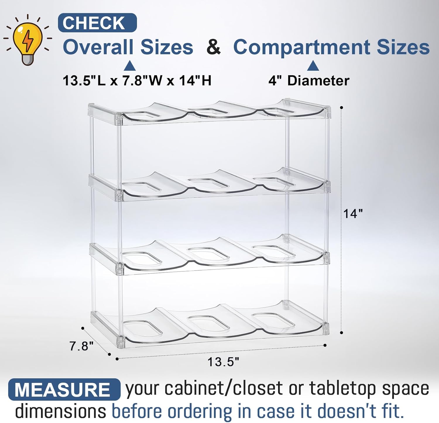 4 Tier Clear Water Bottle Organizer for Stanley and YETI Tumblers