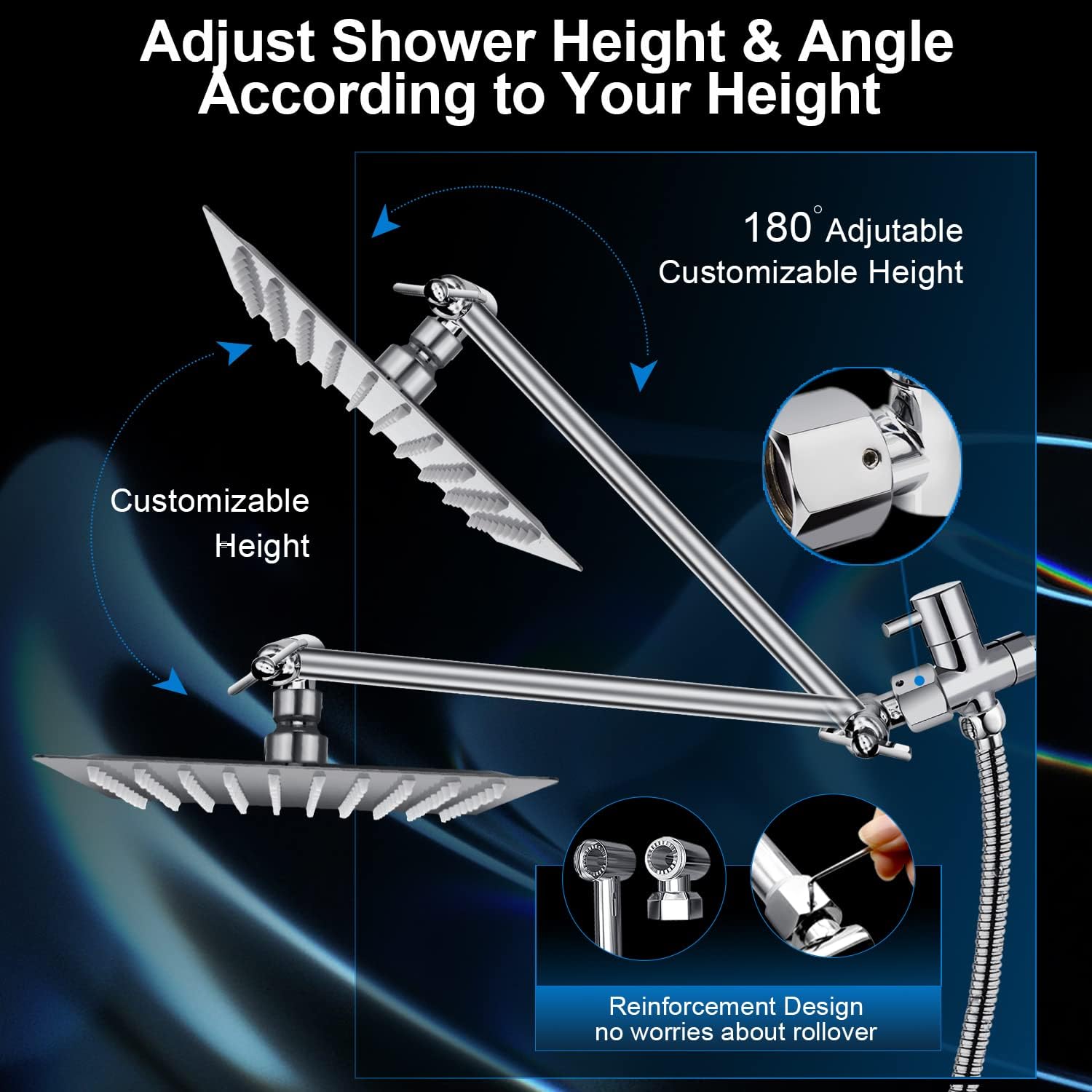 PinWin Shower Head Combo with 5 Settings and 11 Inch Arm 1