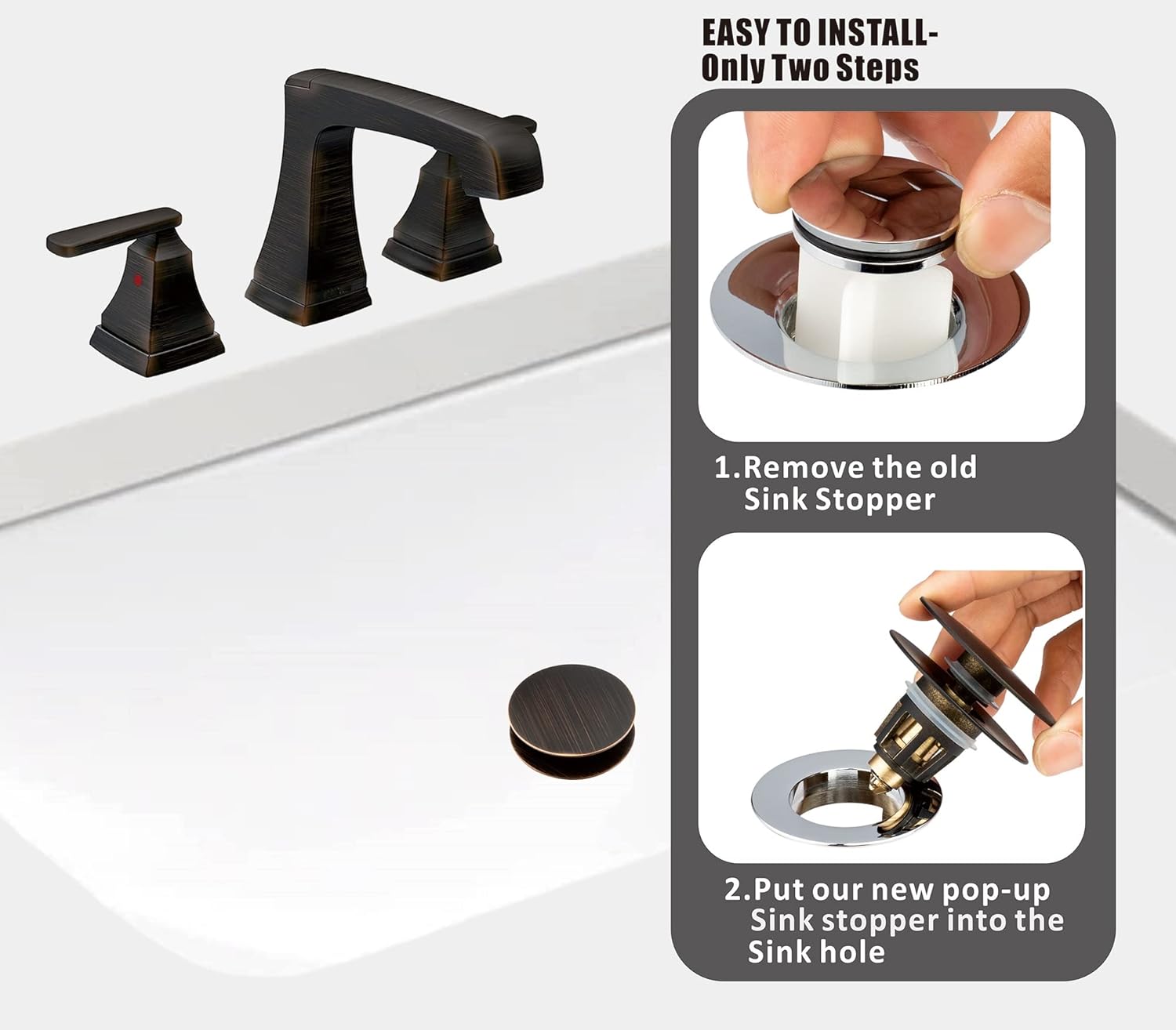 Artiwell Universal Bathroom Sink Drain Stopper with Hair Catcher