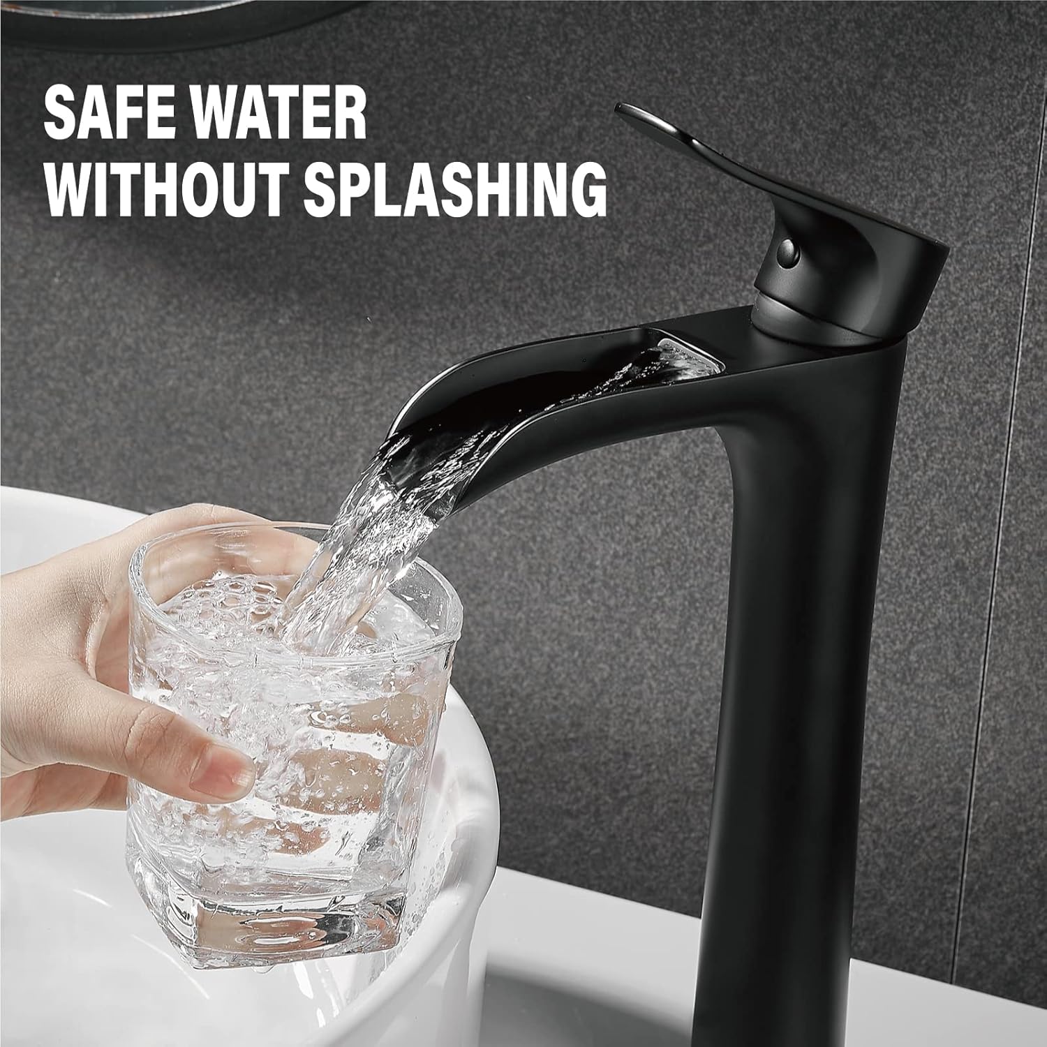 YUNDOOM Matte Black Vessel Sink Faucet with Waterfall Design