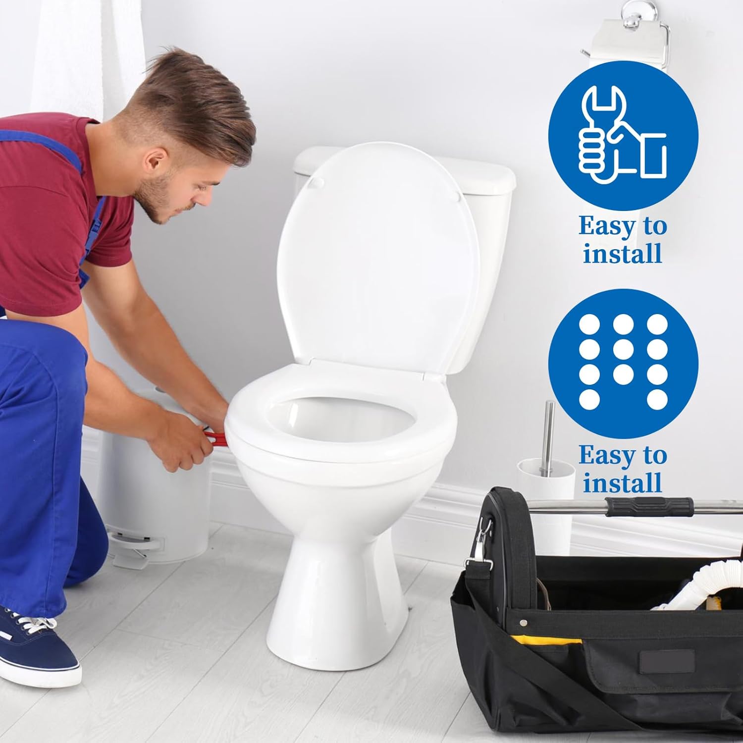 White Plastic Toilet Seat Hinge Replacement Set