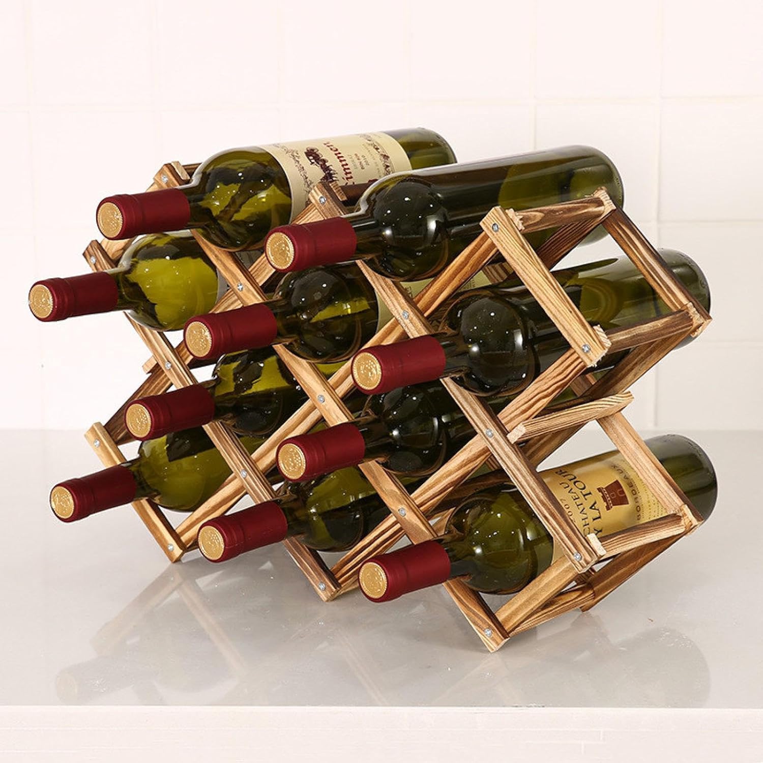 Foldable Wooden Wine Rack with 5 Bottles Storage