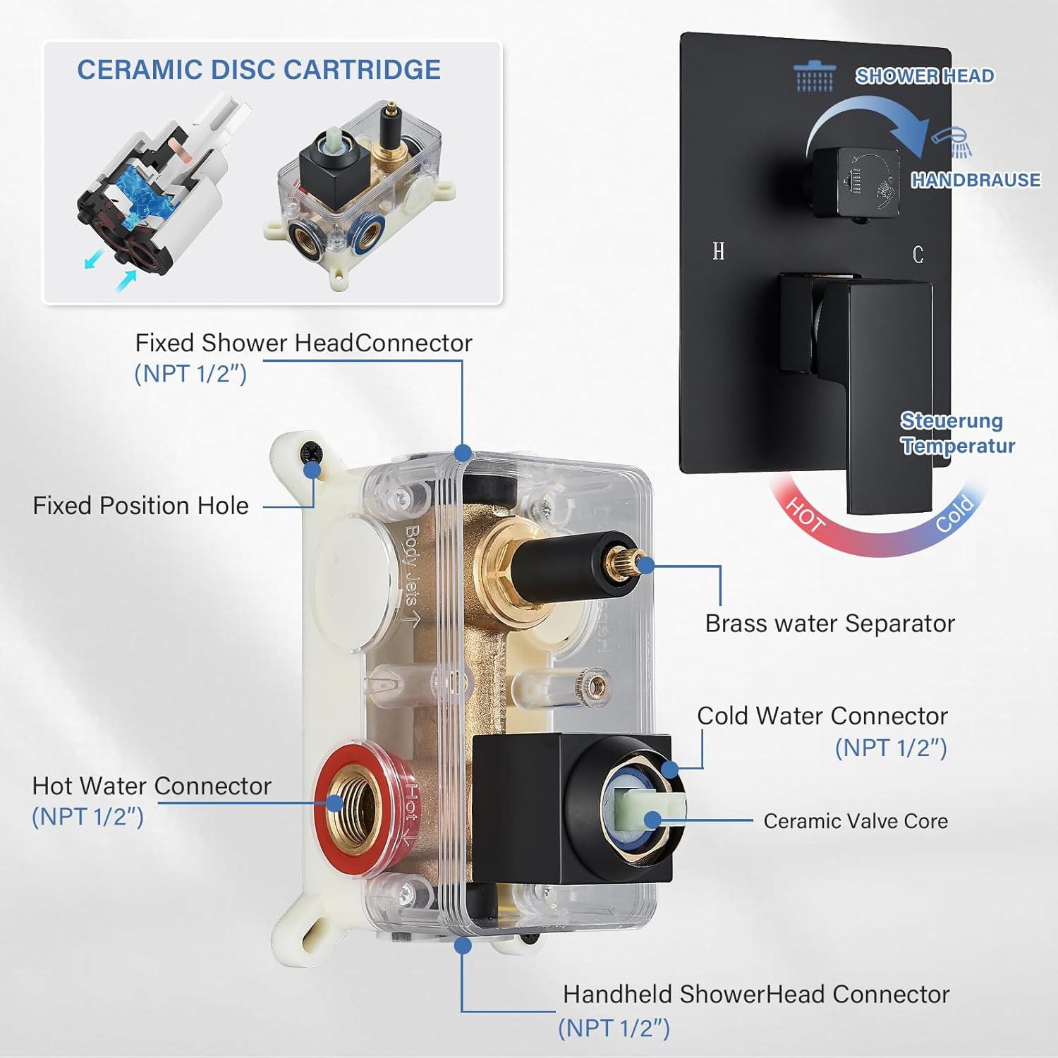 Ackwave Matte Black Rain Shower System Set