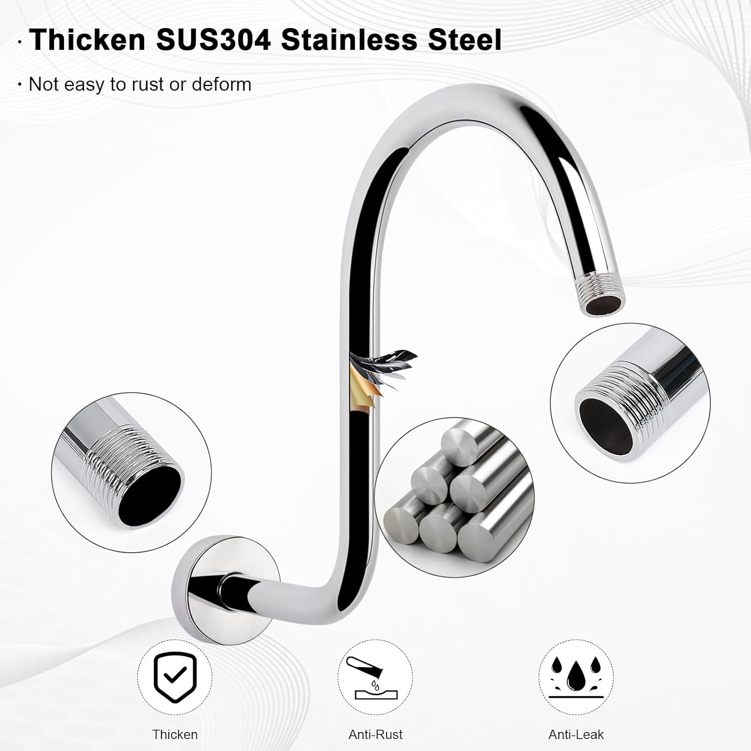 HarJue S Shaped Shower Arm 13 Inch Chrome Stainless Steel
