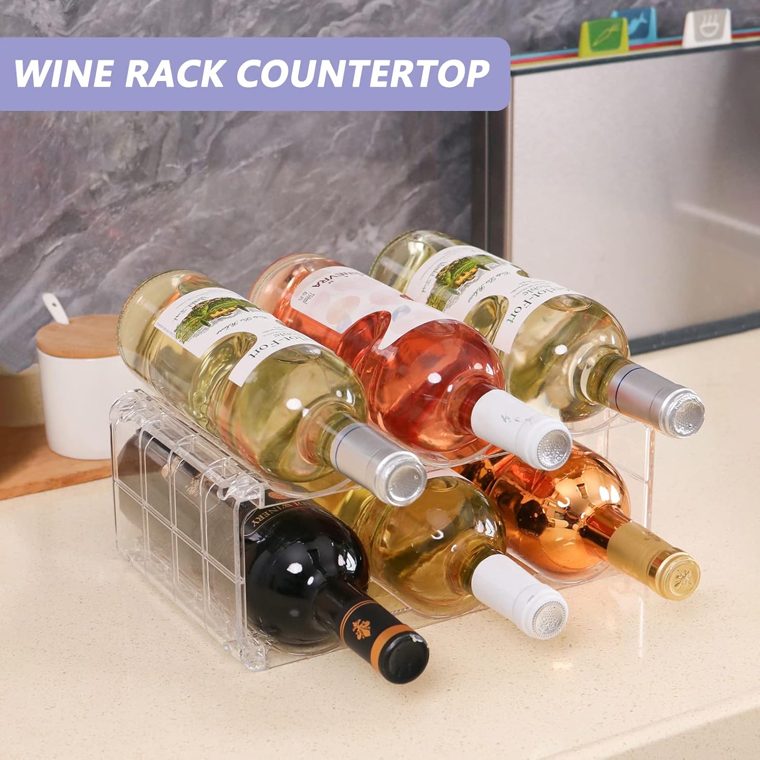 BOPai Clear Wine Rack for 6 Bottles Space-Saving Organizer