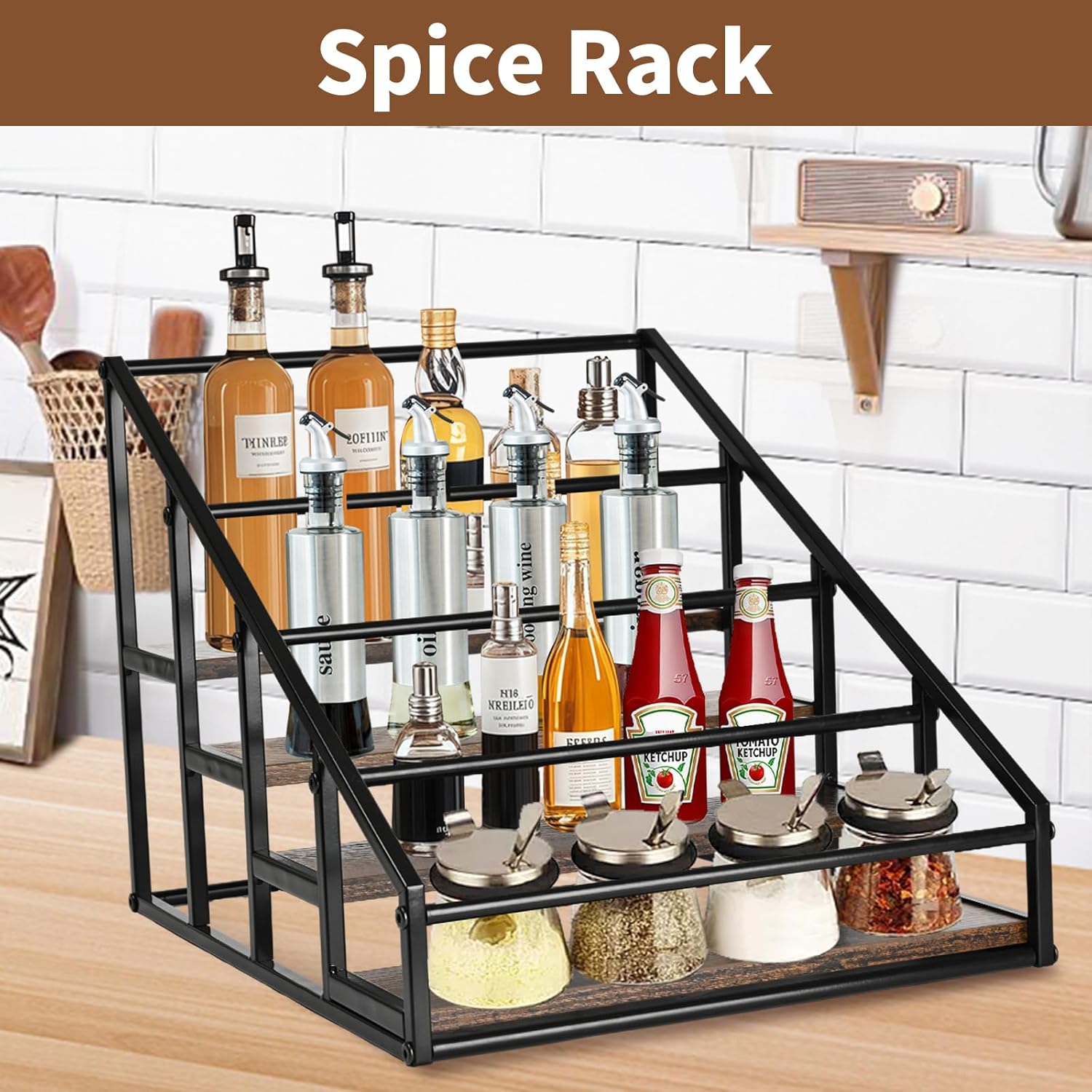 Coffee Syrup Organizer Rack with 4 Tiers for Kitchen and Bar