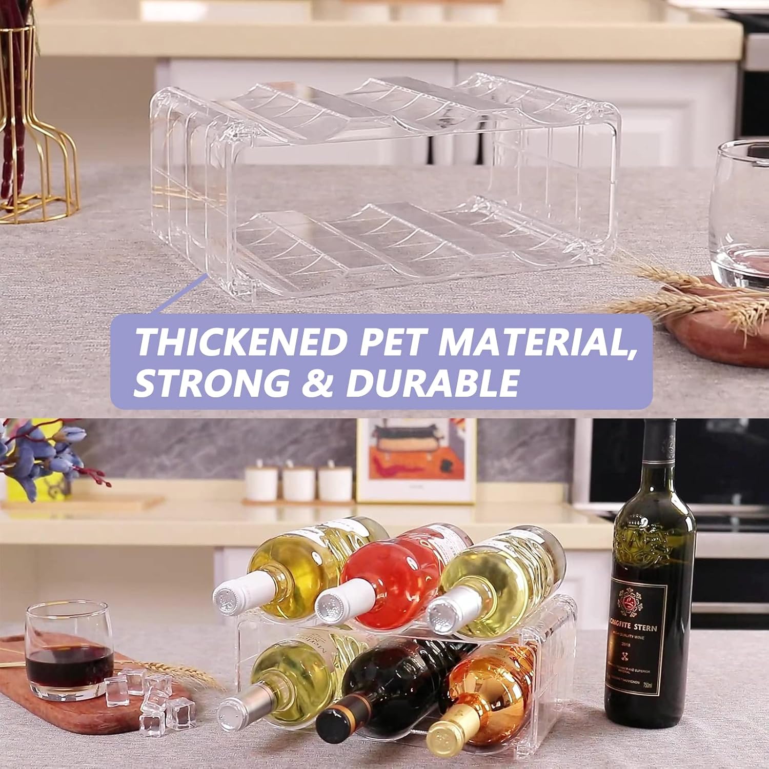 BOPai Clear Wine Rack for 6 Bottles Space-Saving Organizer