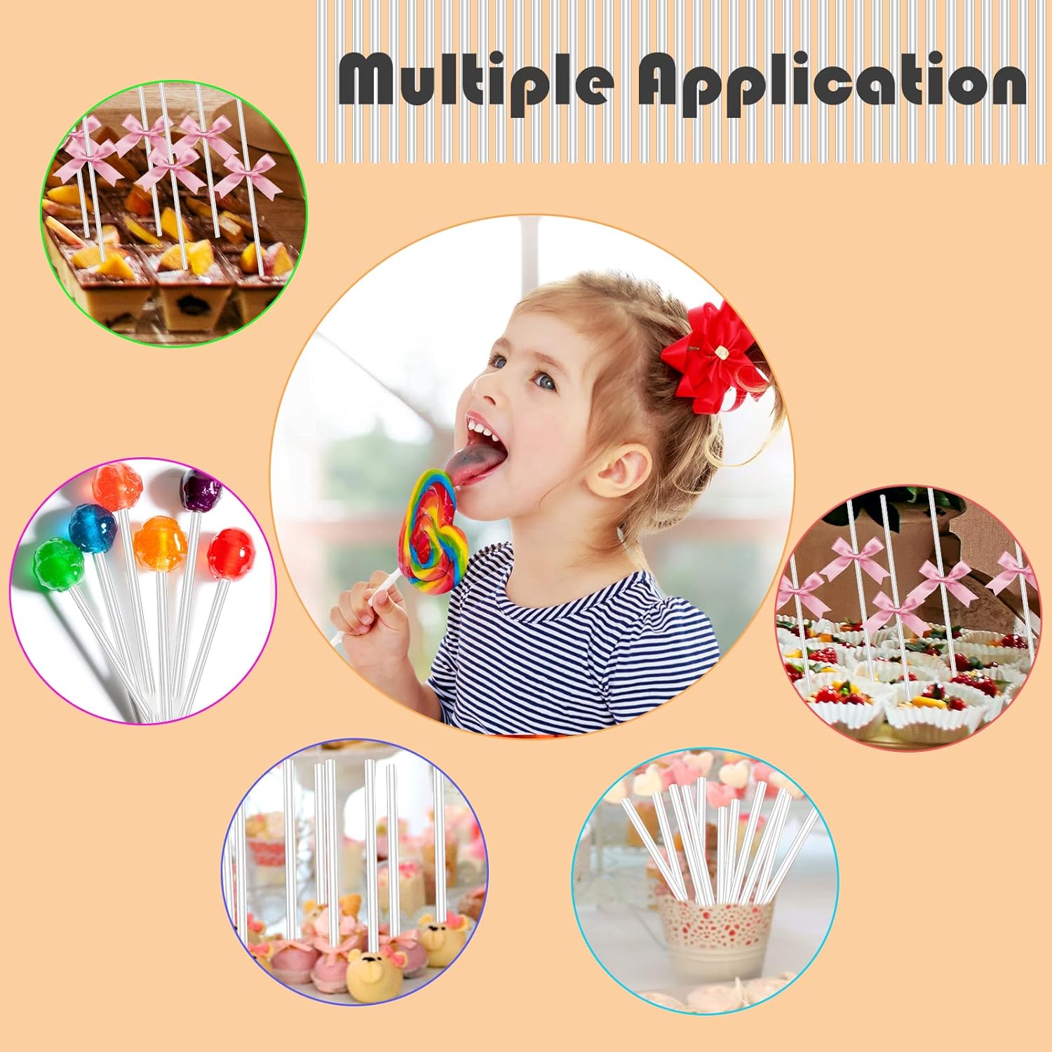 100 PCS 6-Inch Acrylic Lollipop Sticks for Cake and Candy Making