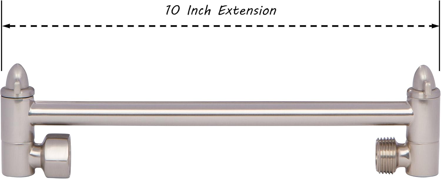 Aqua Elegante Adjustable Shower Head Arm - 10 Inch Brushed Nickel Brass Extension