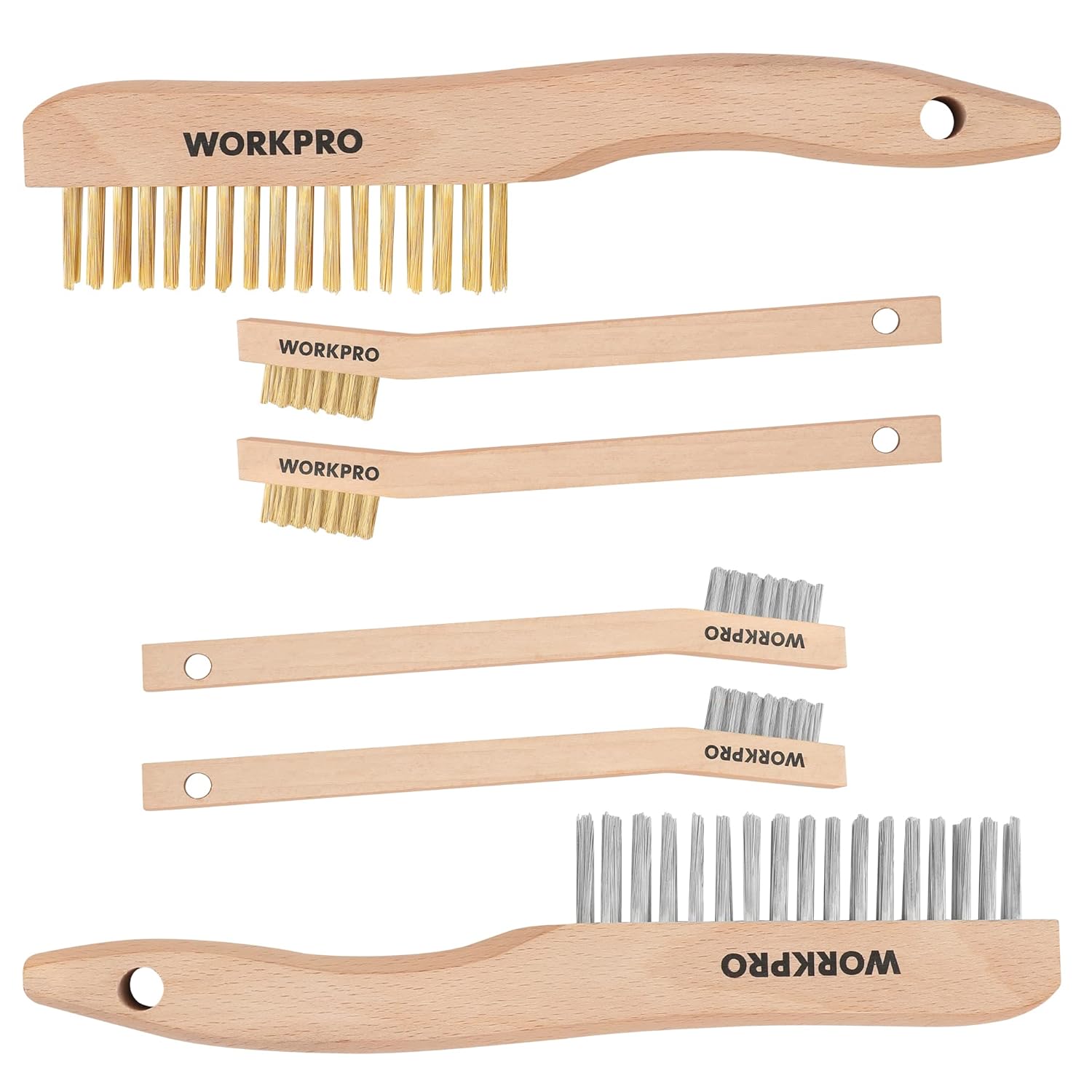 WORKPRO 6-Piece Wire Brush Set with Beechwood Handles