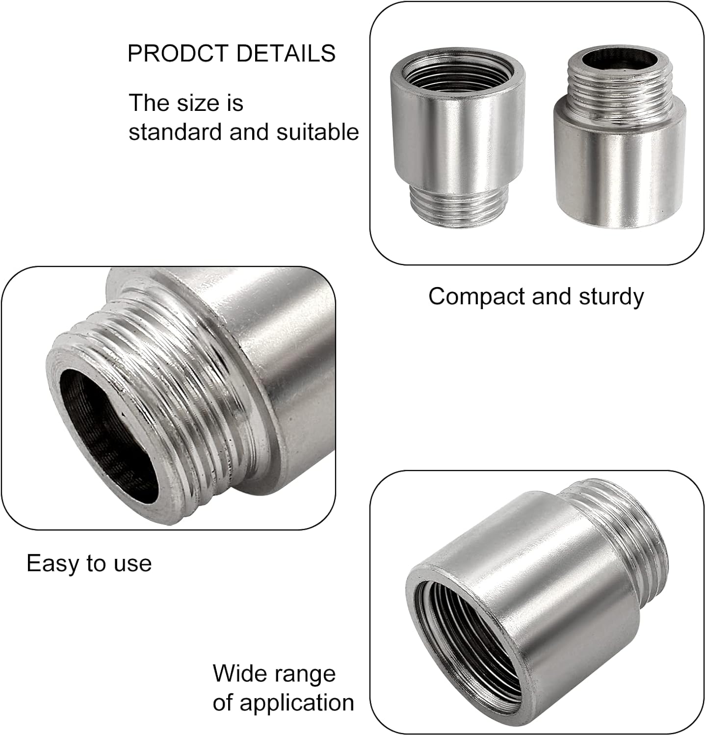 2 Pcs 30mm Shower Head Extension Stainless Steel Adapter