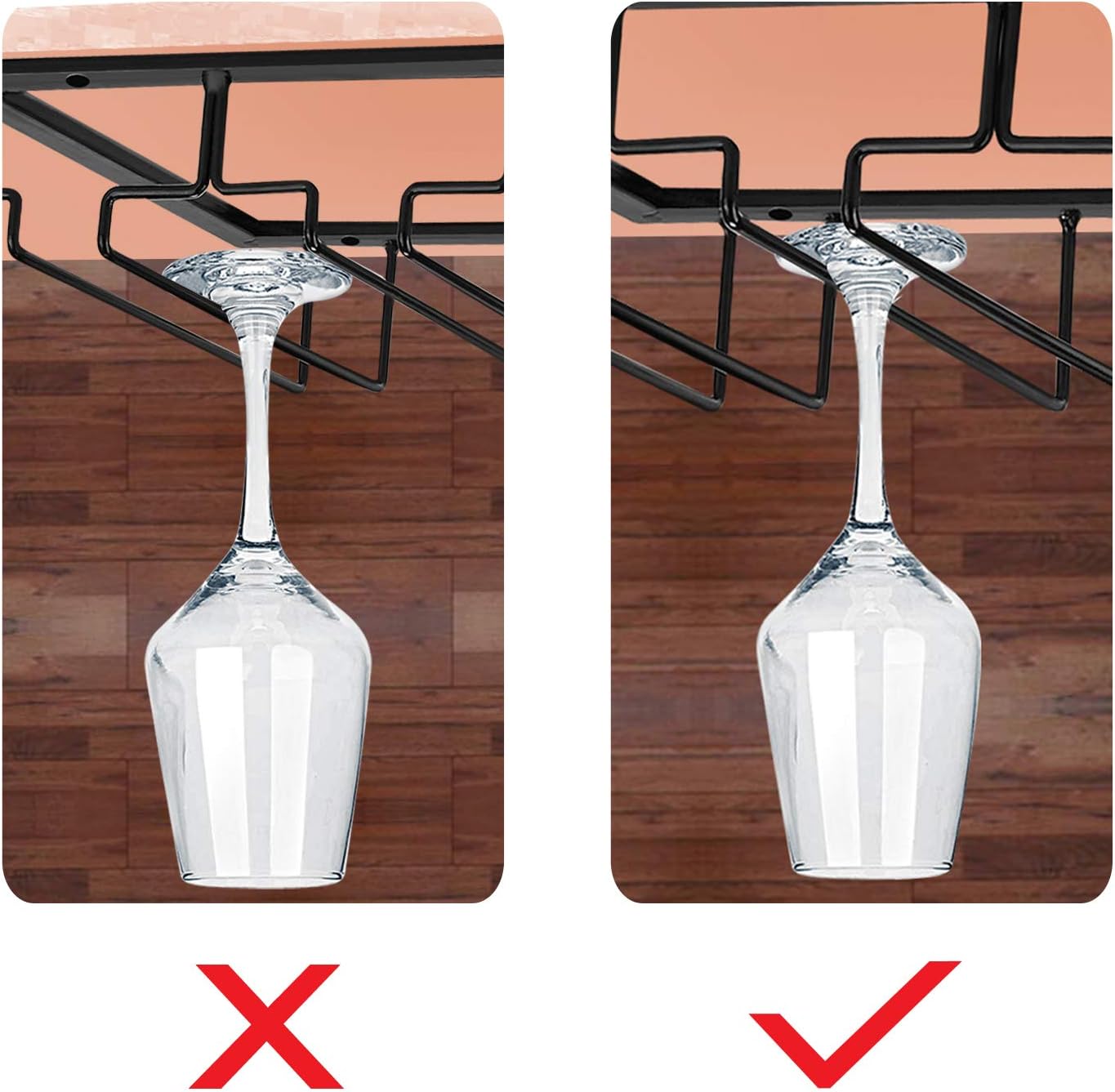 MOCOUM 4 Rows Wine Glasses Holder Under Cabinet Rack