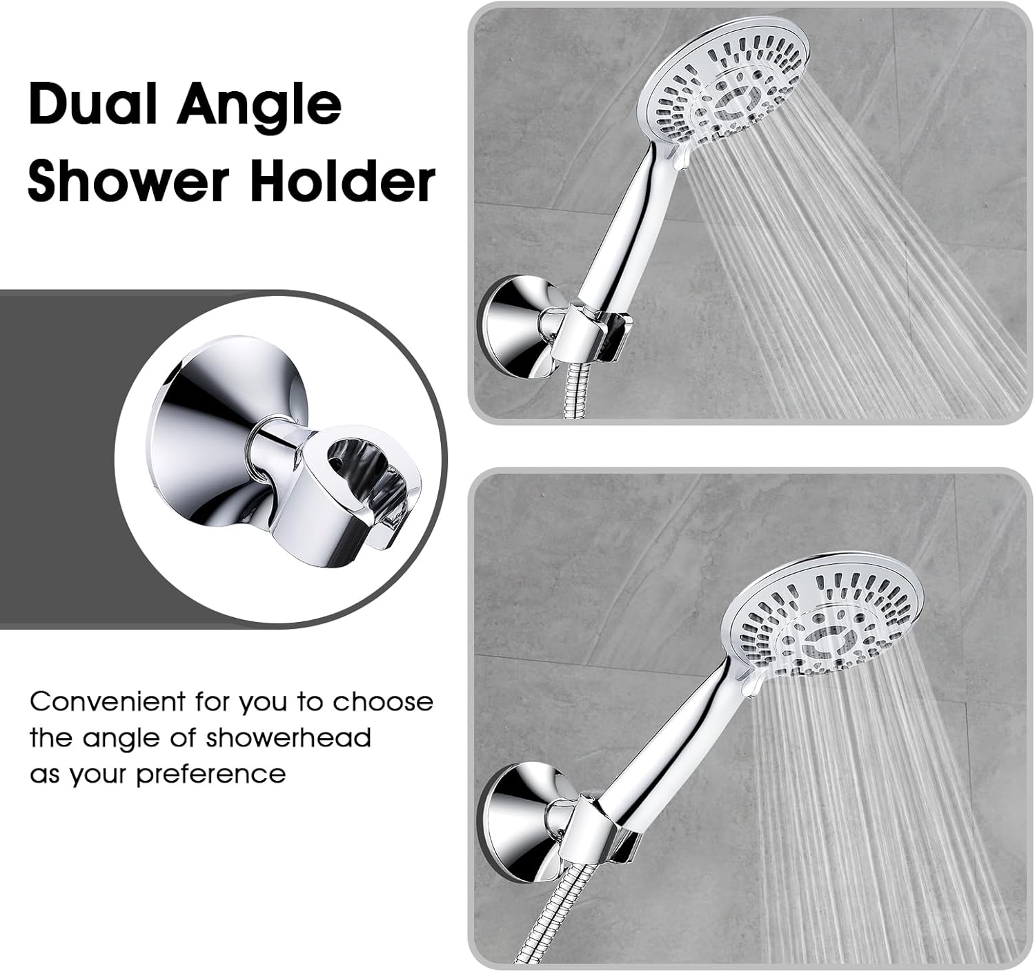 BRIGHT SHOWERS Handheld Shower Head Holder with Dual Angle and 3M Adhesive 1