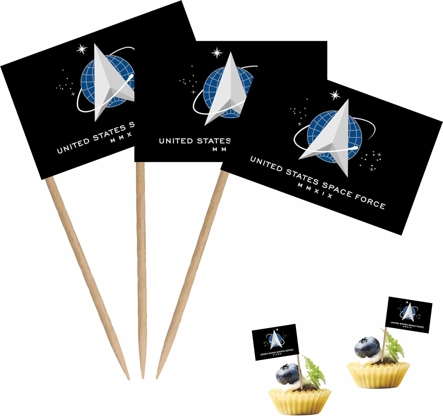 LUSEOAN 100 Pack Space Force Toothpick Flags