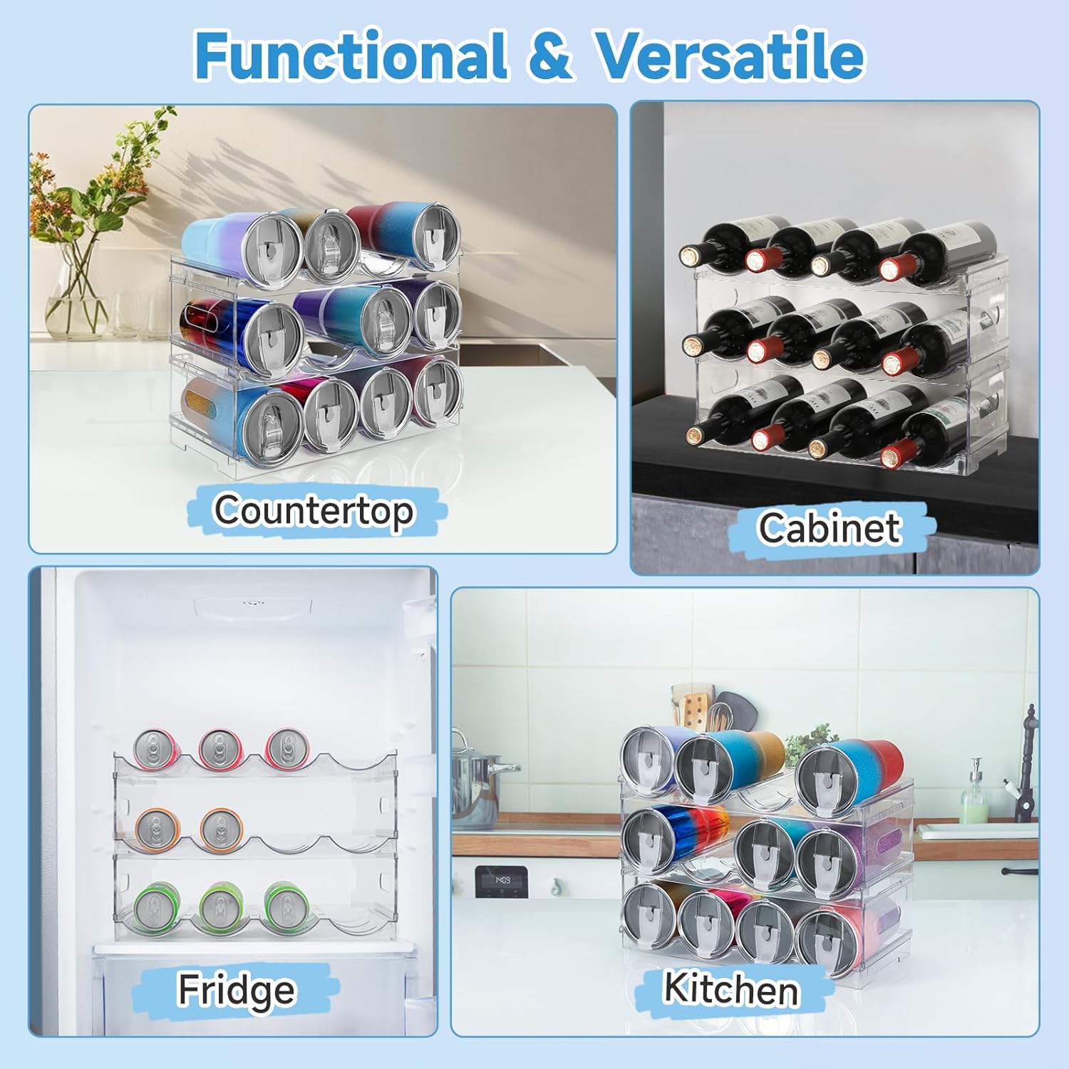 3 Pack Stackable Water Bottle Organizer for Kitchen Cabinet