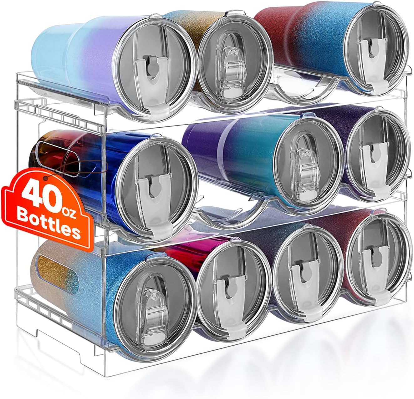 3 Pack Stackable Water Bottle Organizer for Kitchen Cabinet