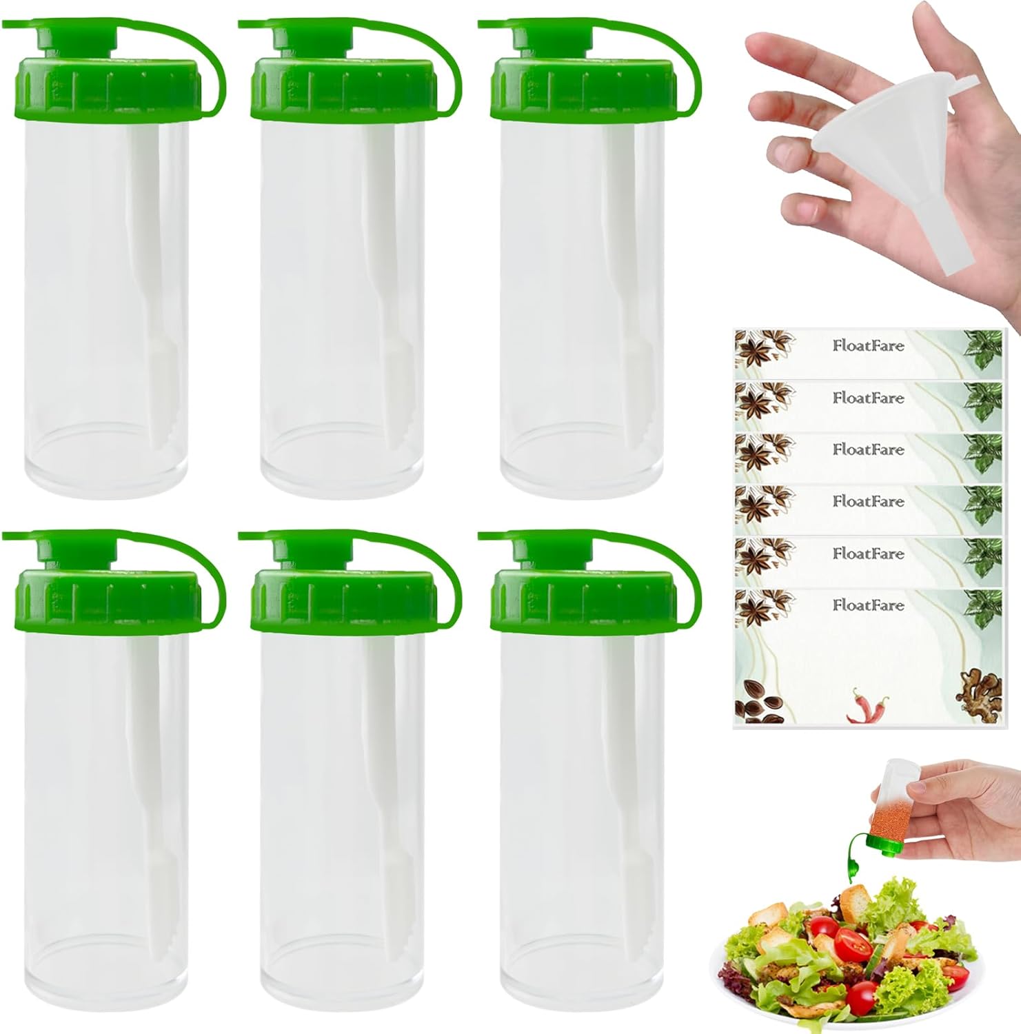 FLOATFARE Mini Pepper Shakers 6-Pack with Spoon and Funnel