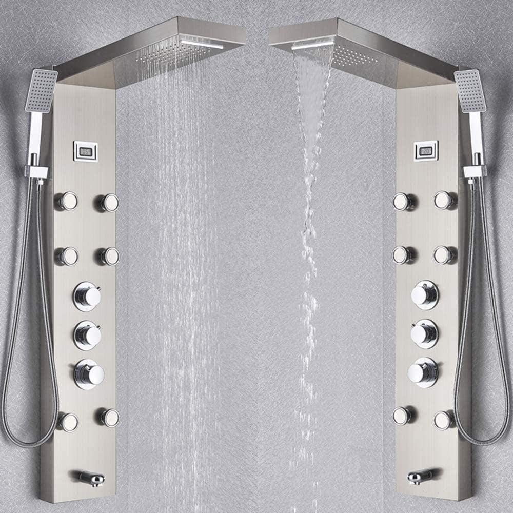 Gougeltd Thermostatic Waterfall Shower Head with Handheld Massage Jets