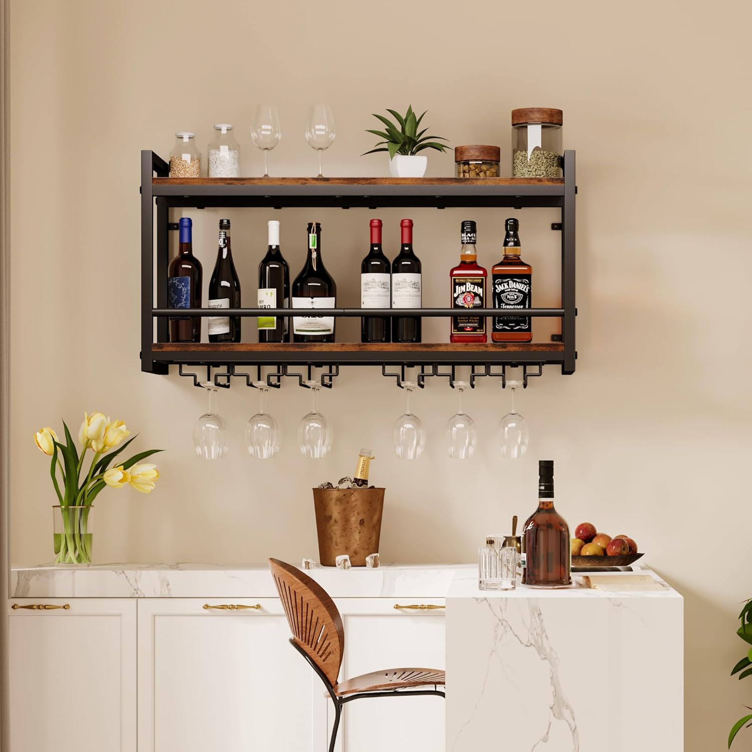 Homeiju Wall Mounted Wine Rack Glass Holder