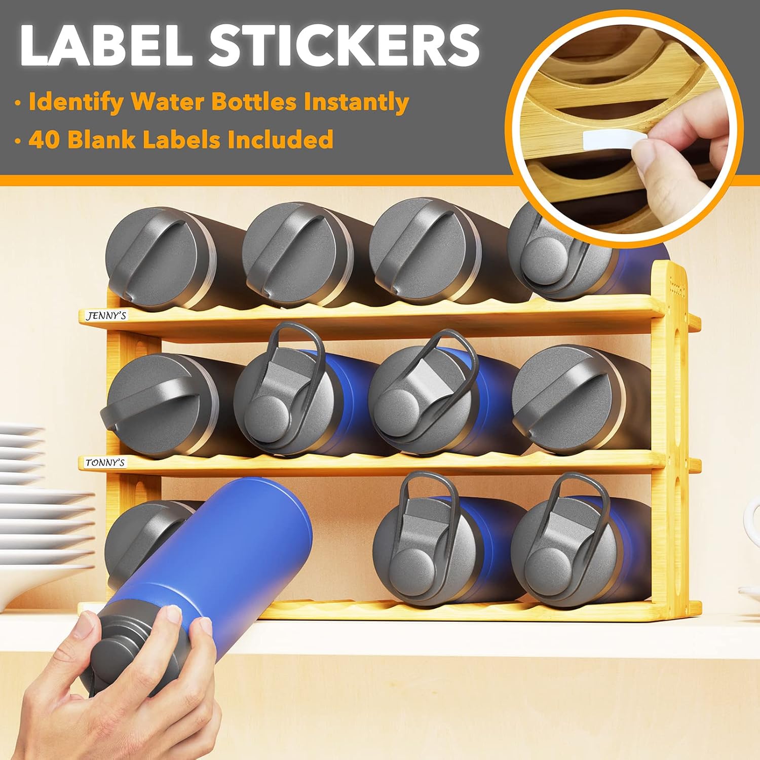 SpaceAid Bamboo Water Bottle Organizer 3-Tier 12-Bottle Holder