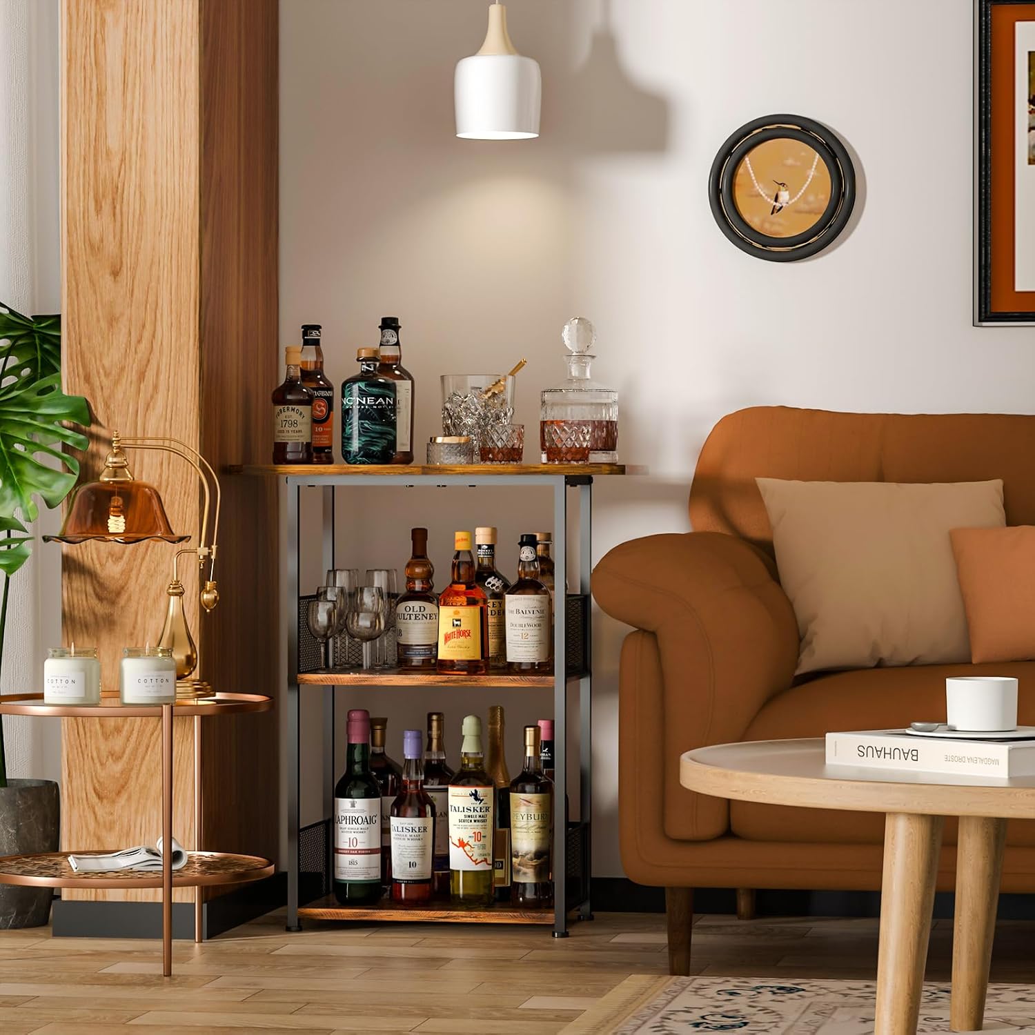 Eyteenokk 3 Tier Freestanding Whiskey Rack with T-Shape Countertop