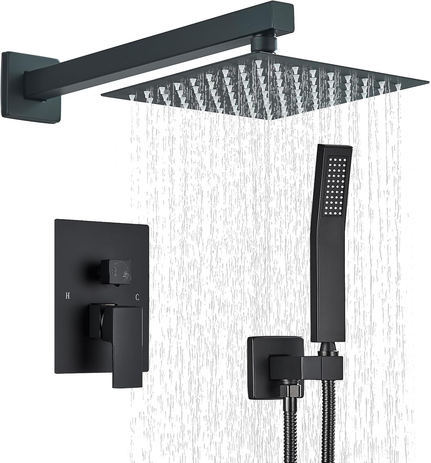 Ackwave Matte Black Rain Shower System Set