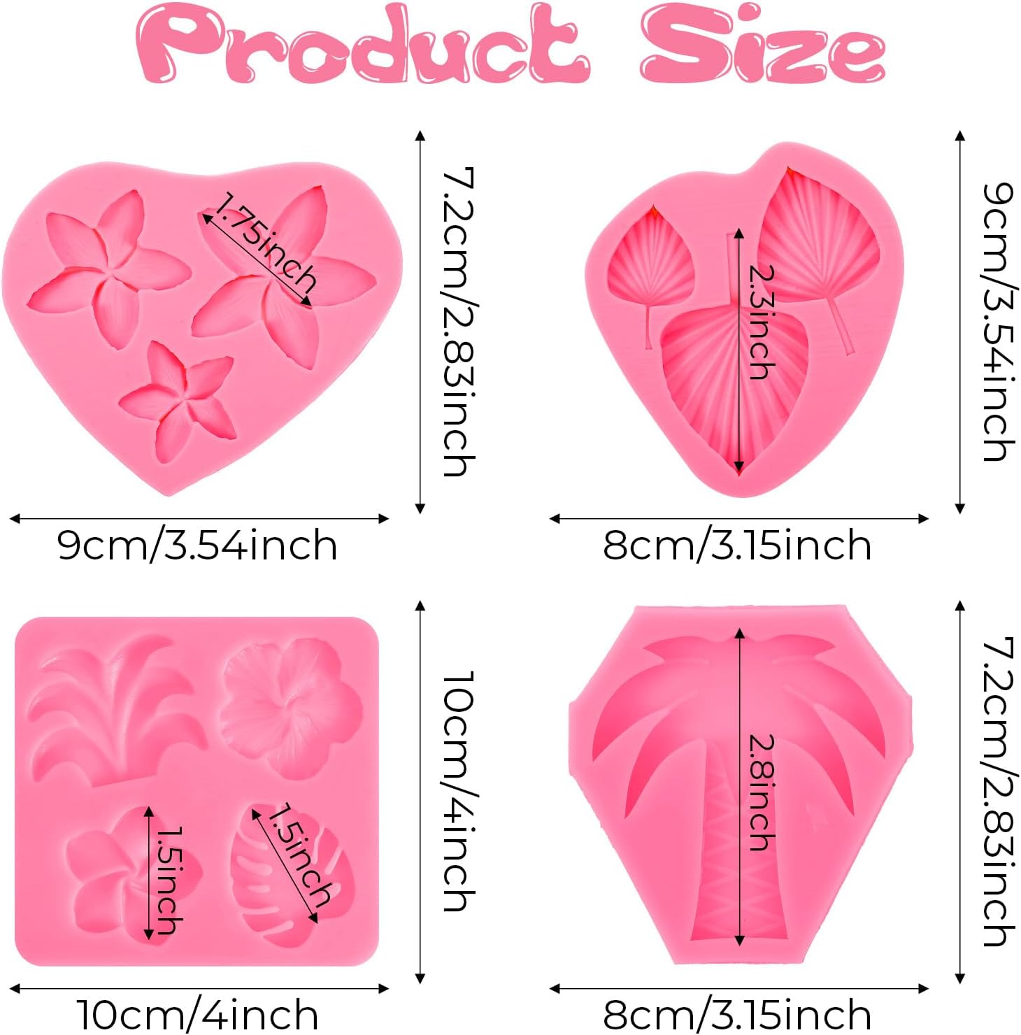 Eldraqth 4 Pcs Tropical Flowers Leaves Silicone Mold Set