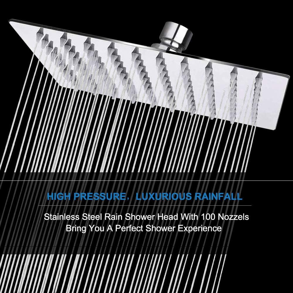 NearMoon 8 Inch Square Rain Shower Head - Chrome Finish High Pressure Easy Install