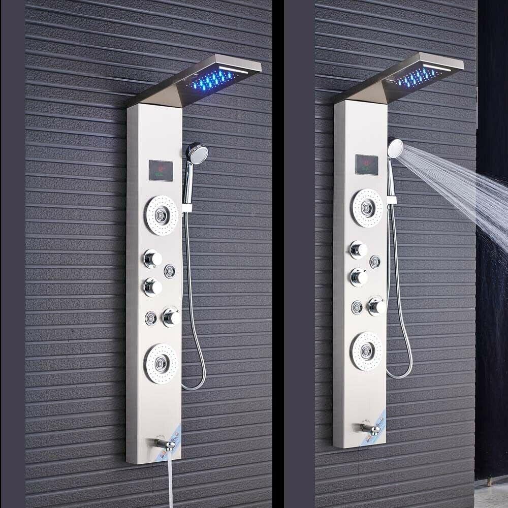 Gougeltd Stainless Steel Shower Panel Tower System with LED Water Temperature Display