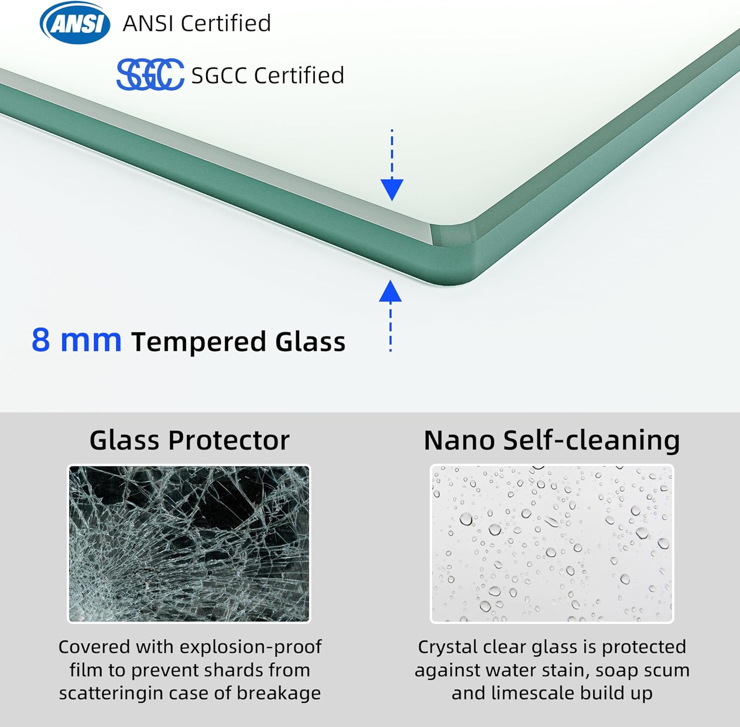 Frameless Shower Door 55-59 x 72 Reversible Installation