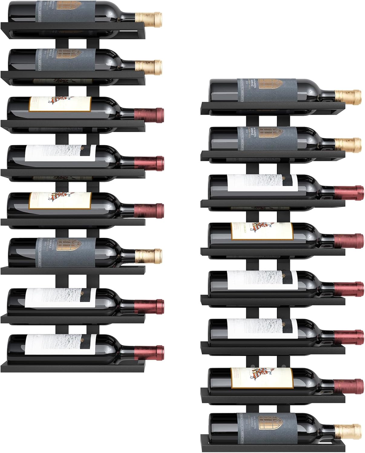 Hoctieon 2-Set 8 Tier Wall Wine Rack 16 Tiers Black