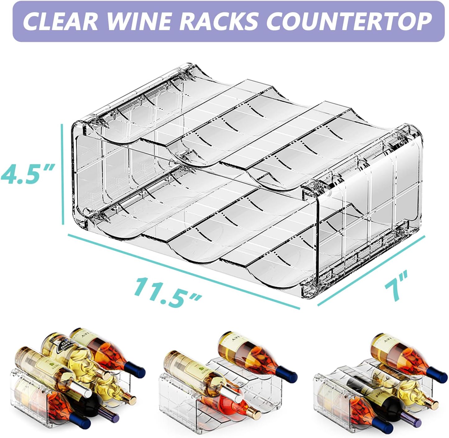 BOPai Clear Wine Rack for 6 Bottles Space-Saving Organizer