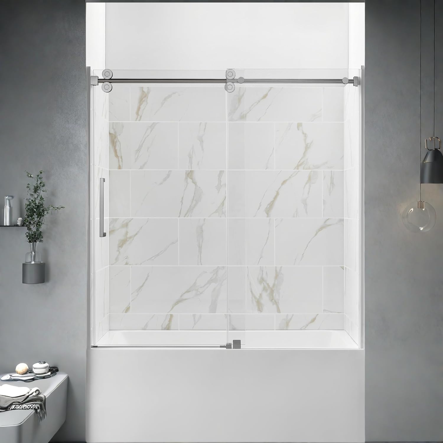 ChicFurnit Frameless Shower Door 56-60 W x 60 H