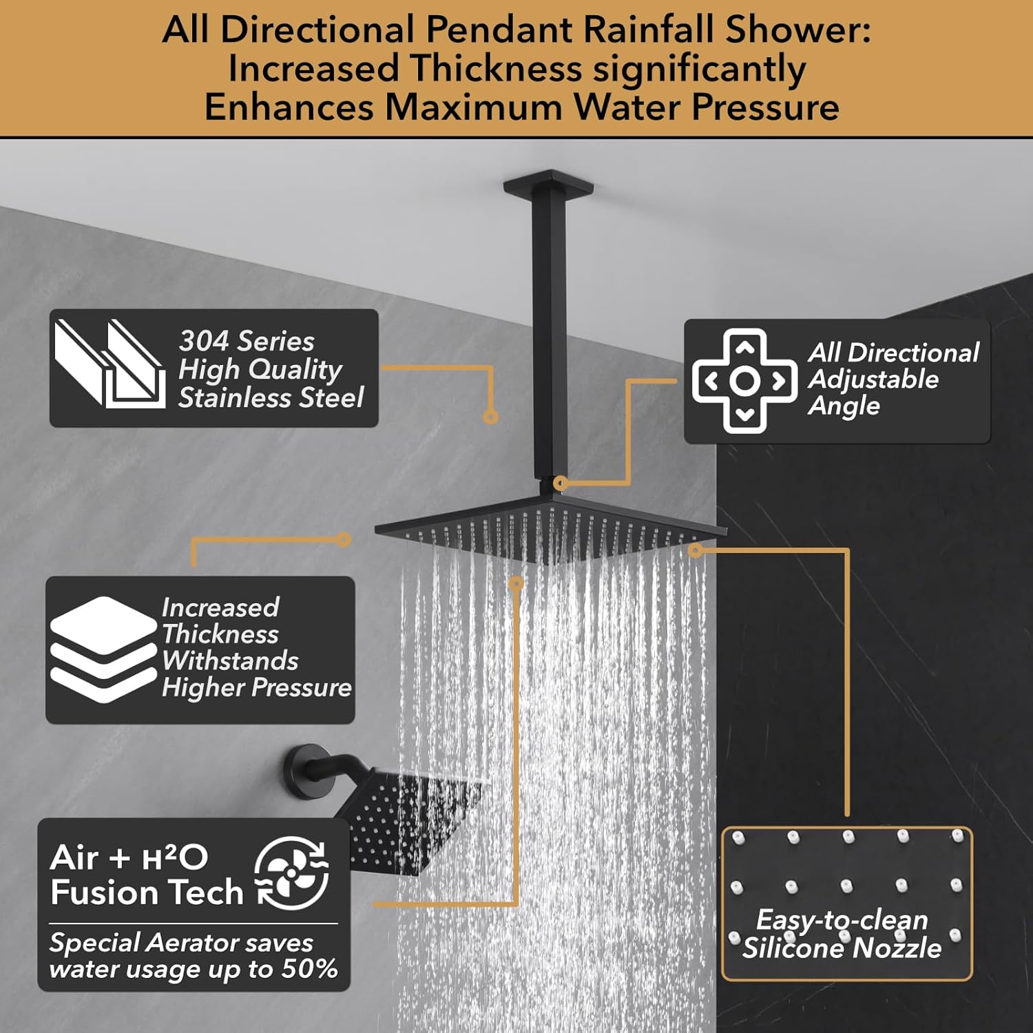 VANFOXLE Matte Black Push Button Shower Faucet Set 1