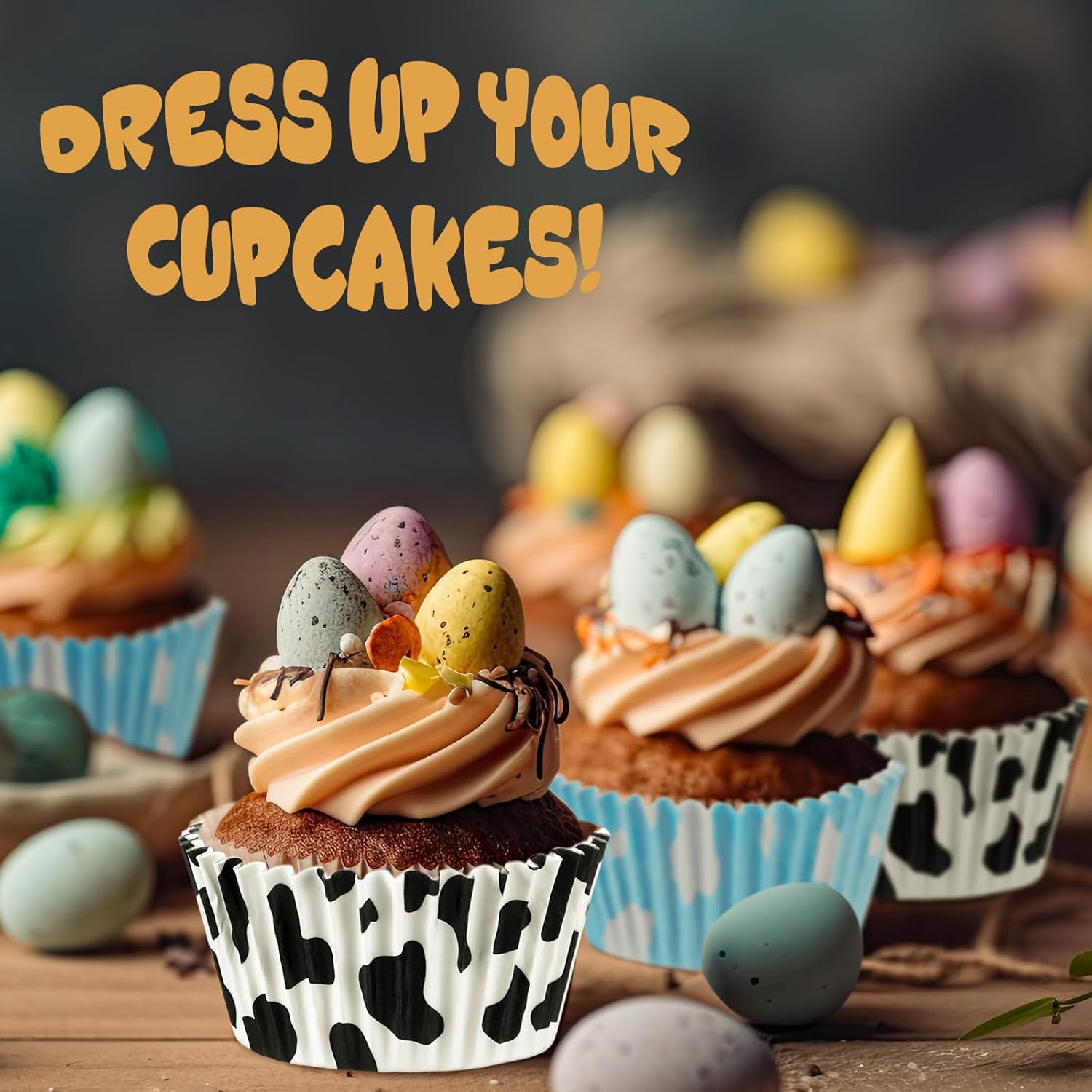 Cunhill 300 Pcs Baking Cups with Cloud Blue and Cow Print Liners