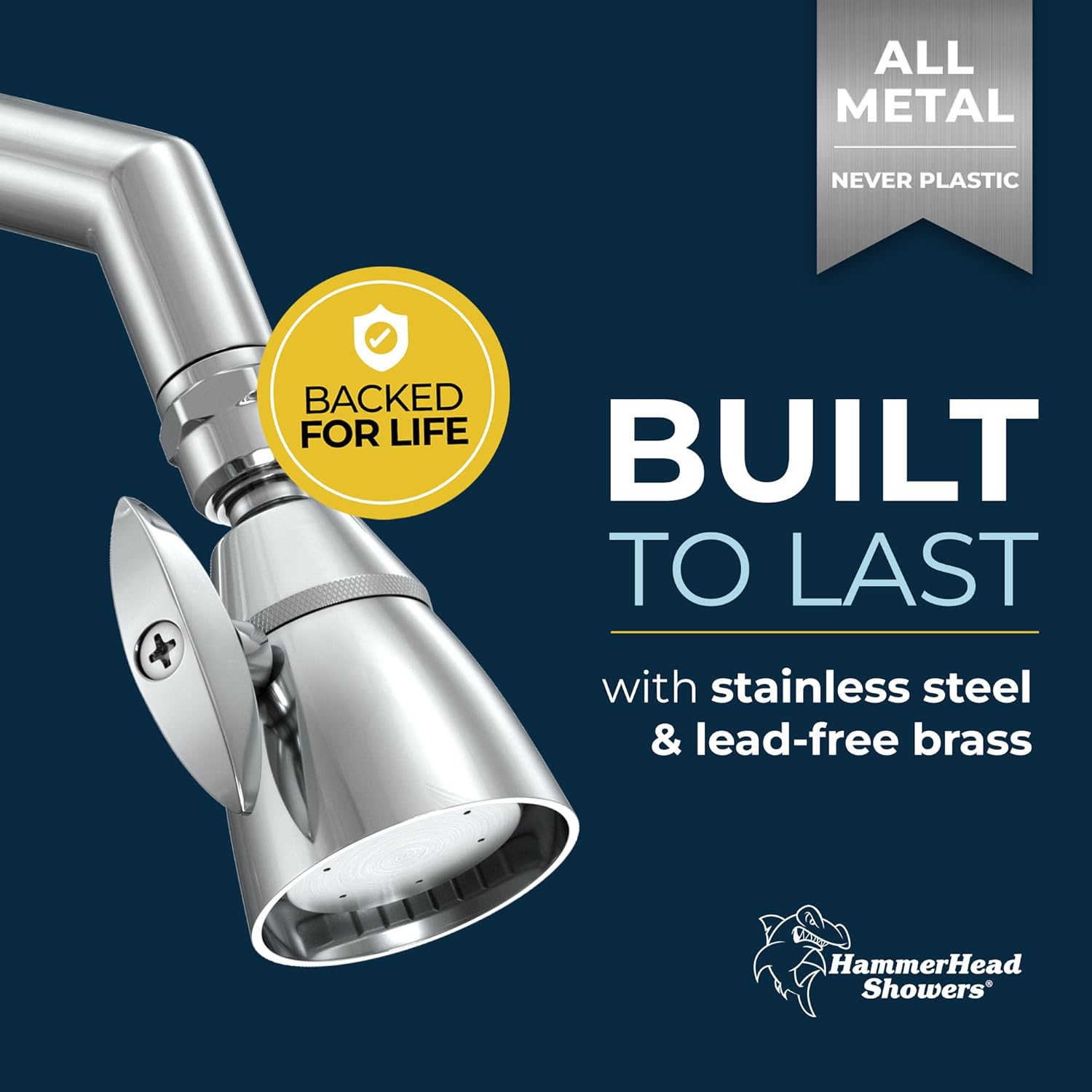 HammerHead Showers High Pressure Fixed Shower Head - All Metal 25 GPM
