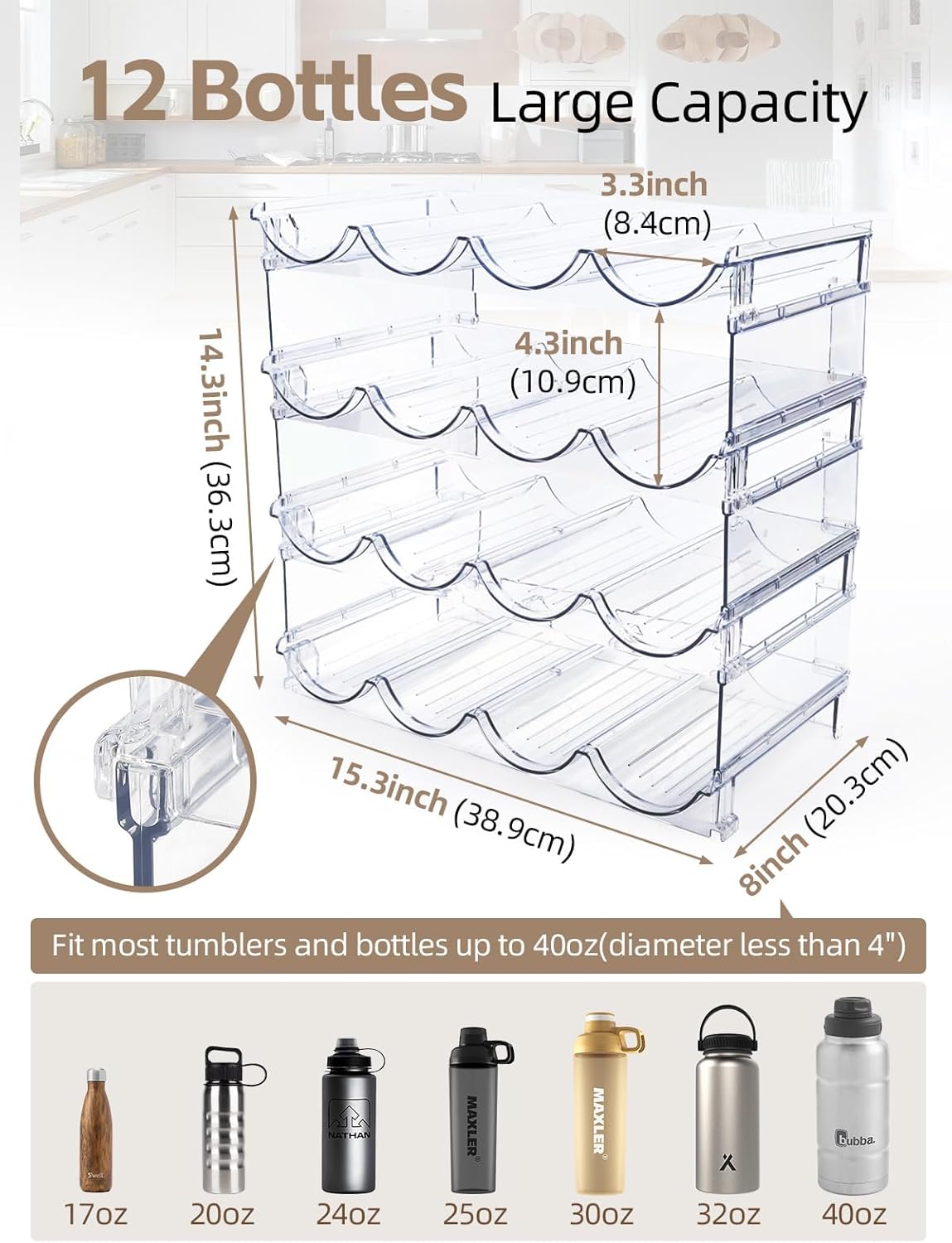 TIDY SAVANT 4 Pack Stackable Wine Water Bottle Rack