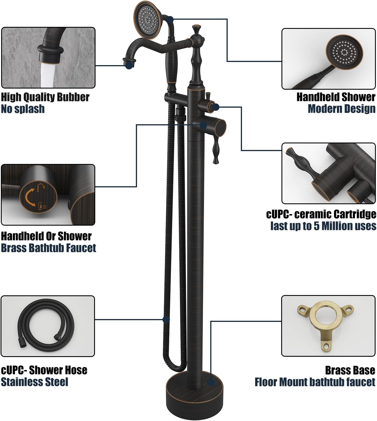 Kroias Oil Rubbed Bronze Floor Mounted Tub Faucet with Handheld Shower