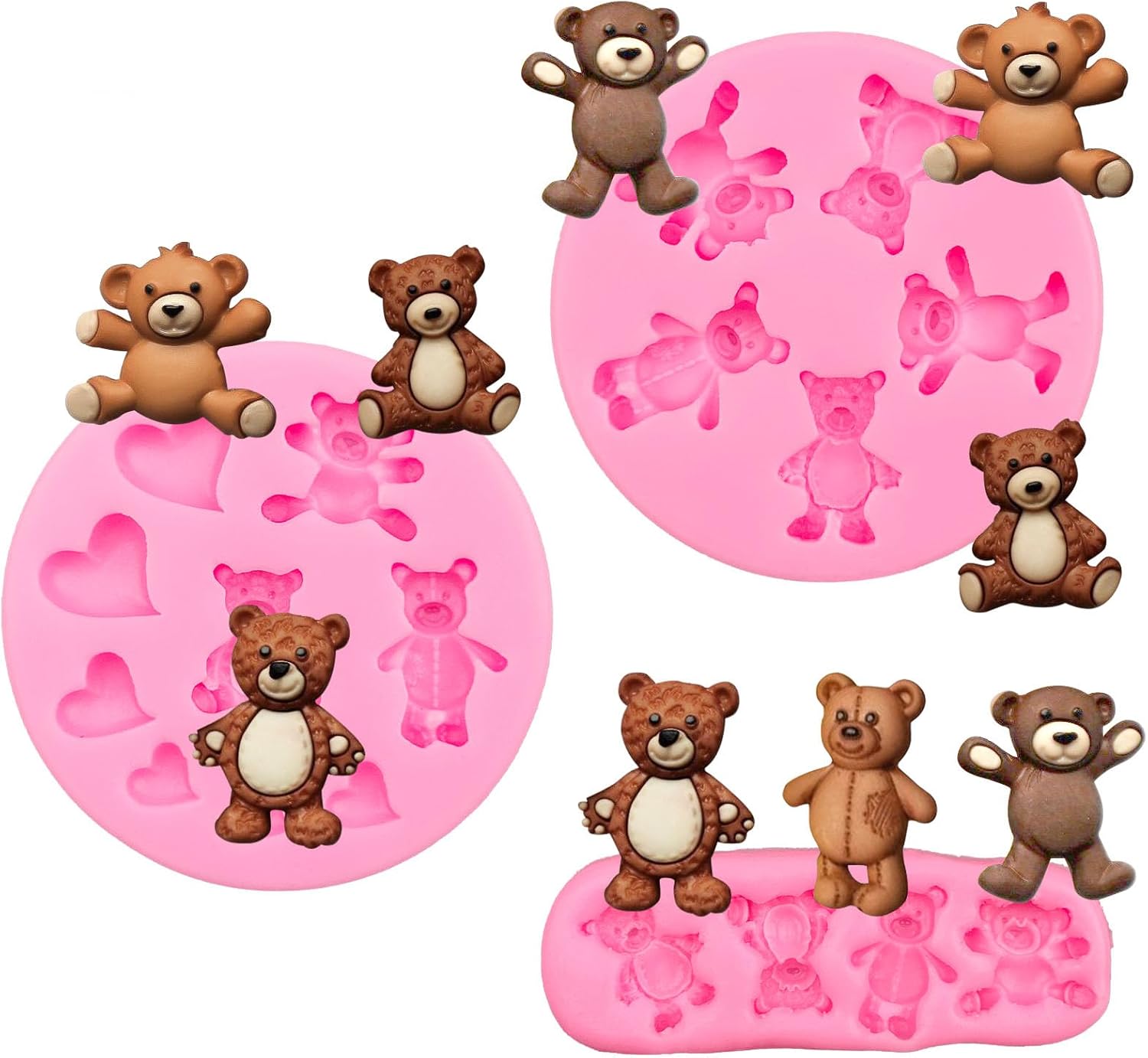 MEMOVAN 3pcs Bear Silicone Fondant Molds for Cake Decorations