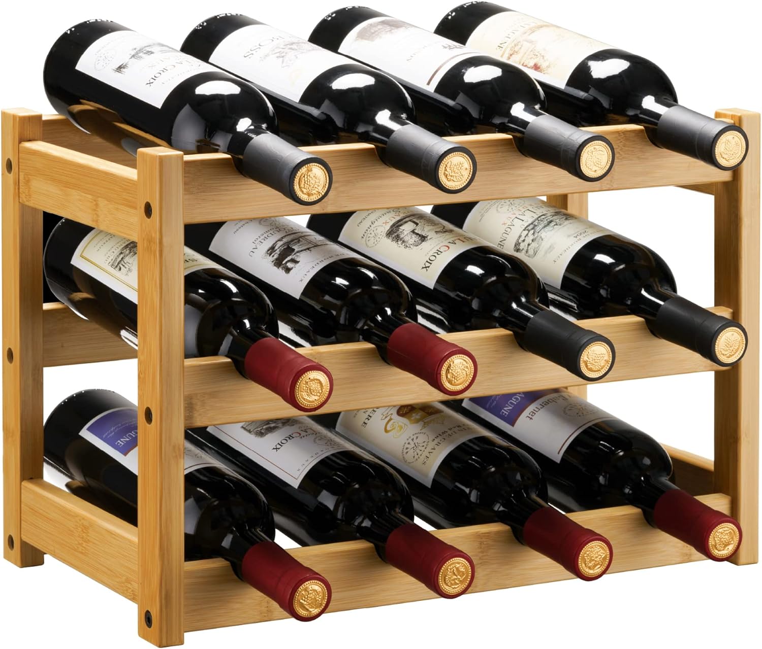 VASMIA Bamboo Wine Rack 3-Tier 12 Bottles Storage