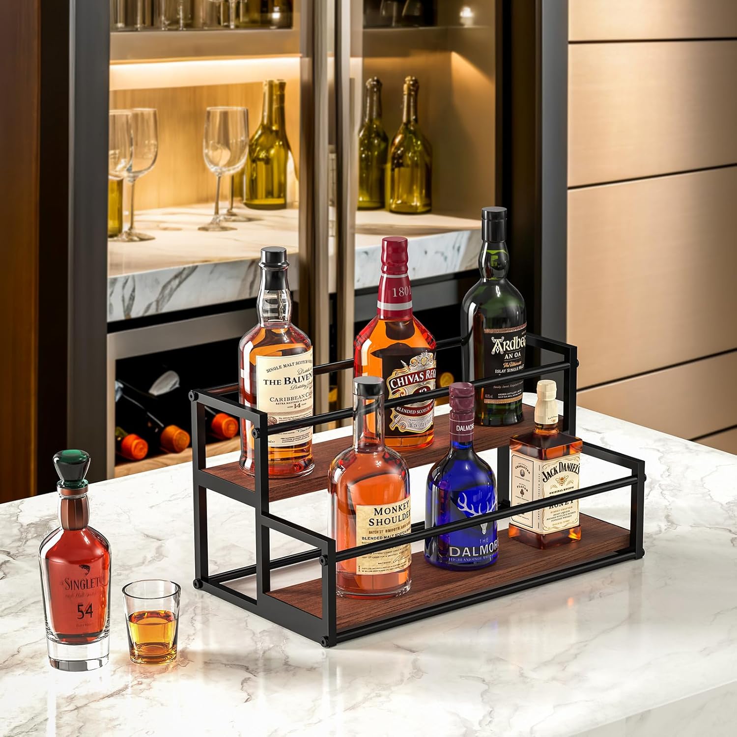 THYGIFTREE 2 Tier Liquor Bottle Display Shelf 1