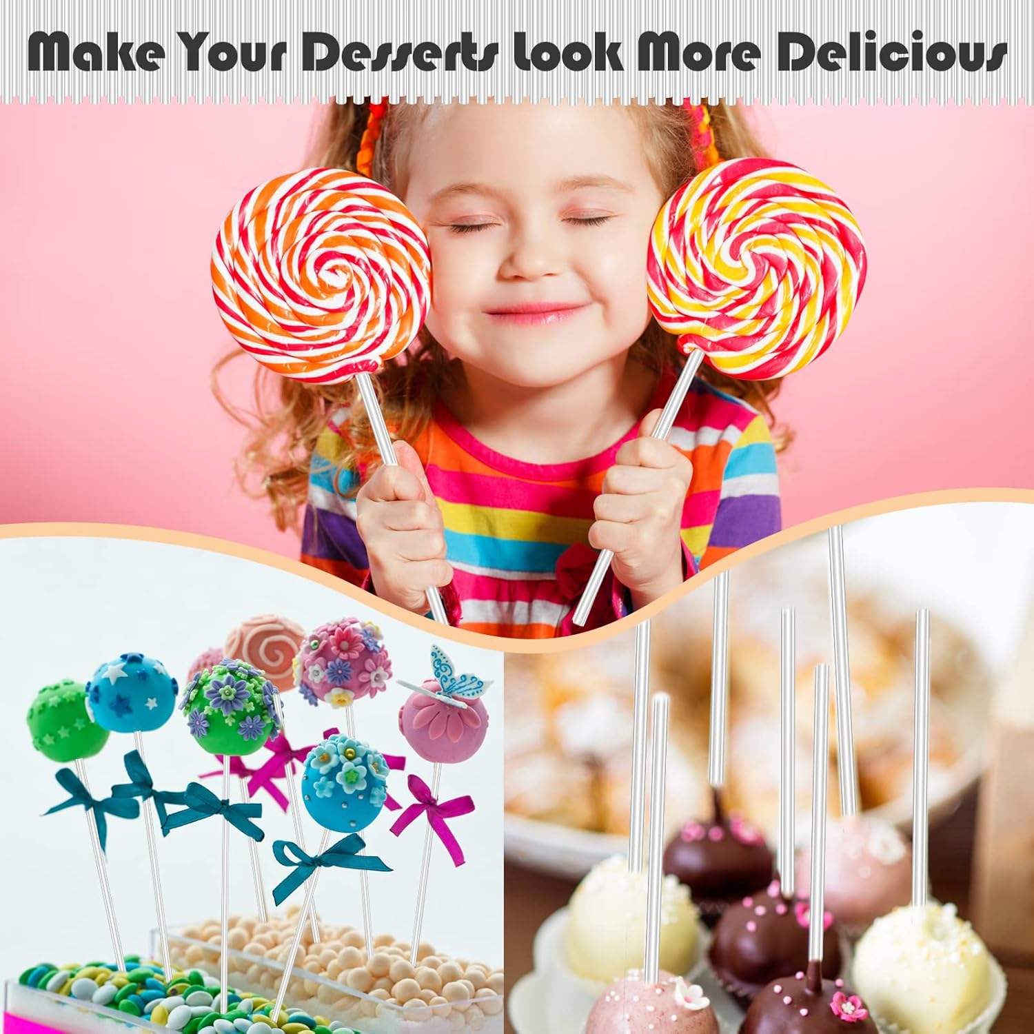 100 PCS 6-Inch Acrylic Lollipop Sticks for Cake and Candy Making