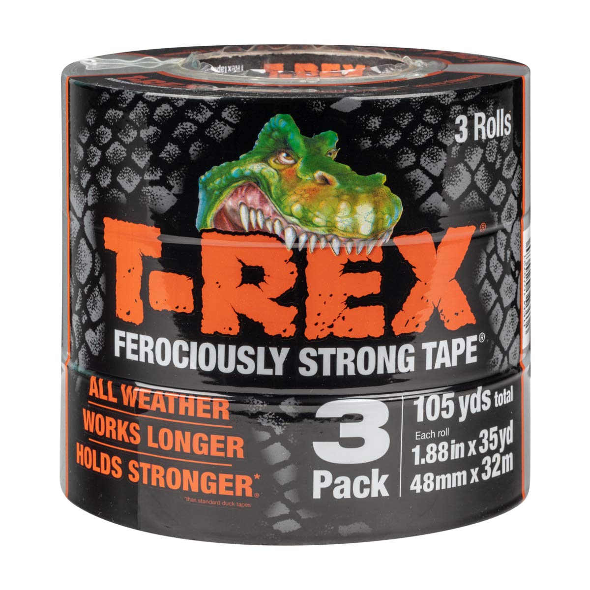 T-Rex Ferociously Strong Duct Tape 35yd x 188 3-Rolls Gunmetal Gray